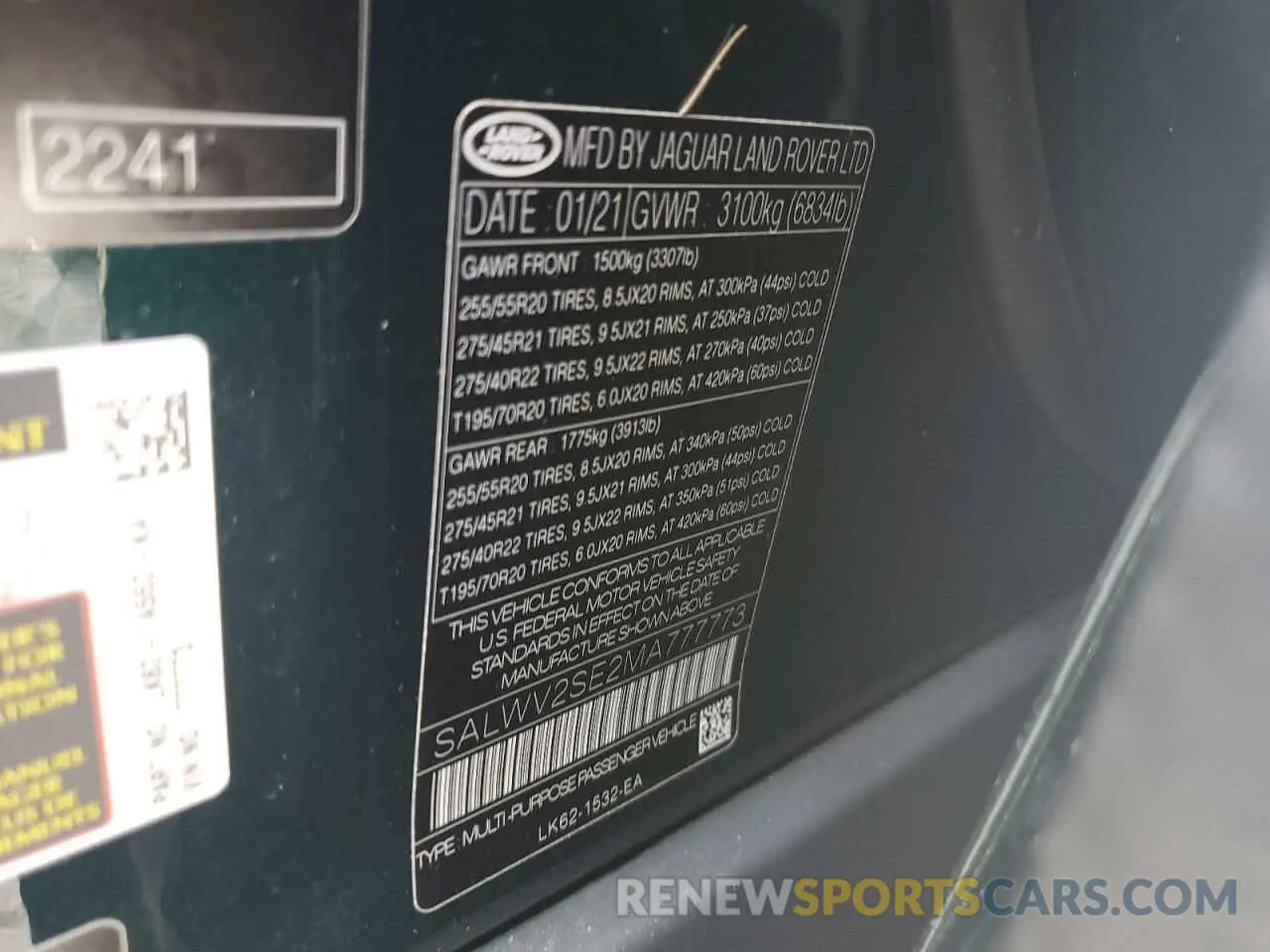 14 Photograph of a damaged car SALWV2SE2MA777773 LAND ROVER RANGEROVER 2021