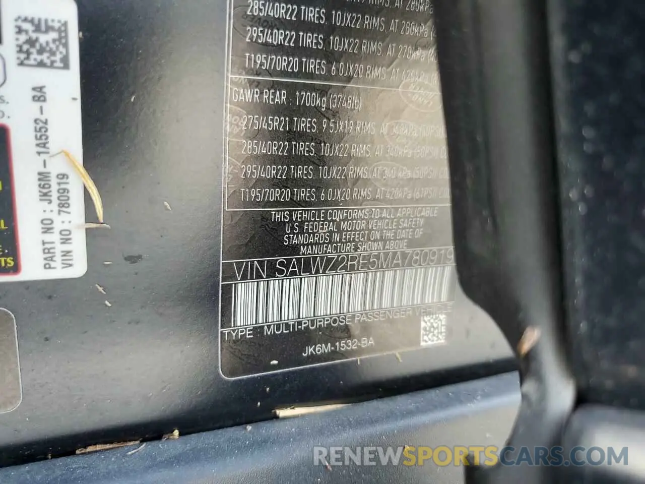 14 Photograph of a damaged car SALWZ2RE5MA780919 LAND ROVER RANGEROVER 2021