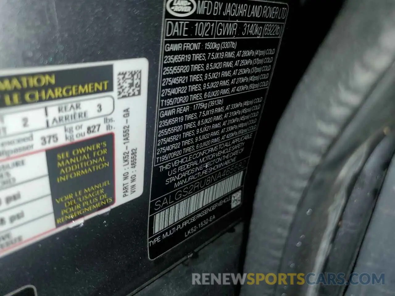 13 Photograph of a damaged car SALGS2RU8NA465582 LAND ROVER RANGEROVER 2022