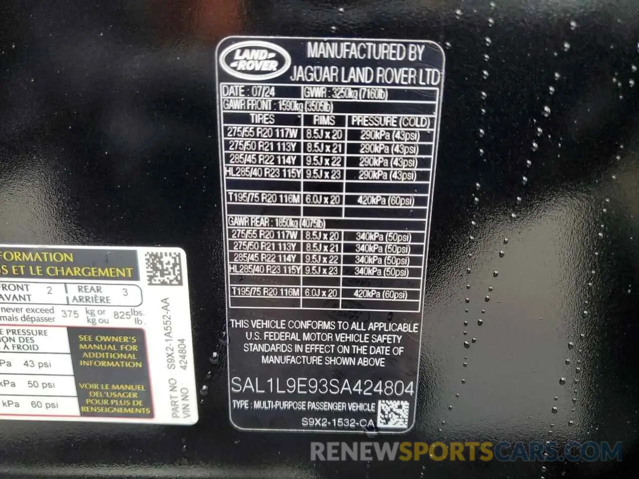 13 Photograph of a damaged car SAL1L9E93SA424804 LAND ROVER RANGEROVER 2025