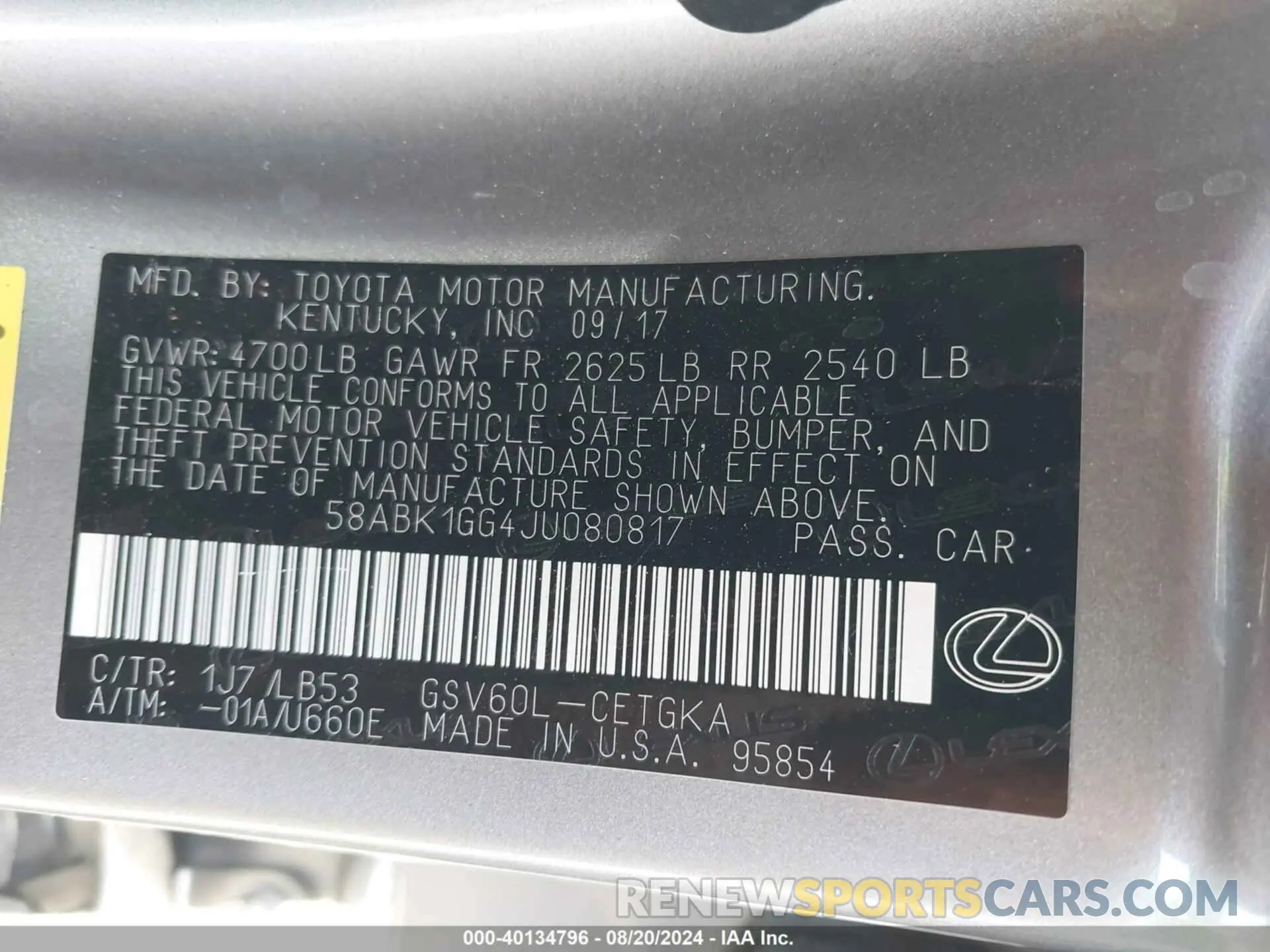 9 Photograph of a damaged car 58ABK1GG4JU080817 LEXUS ES 2018