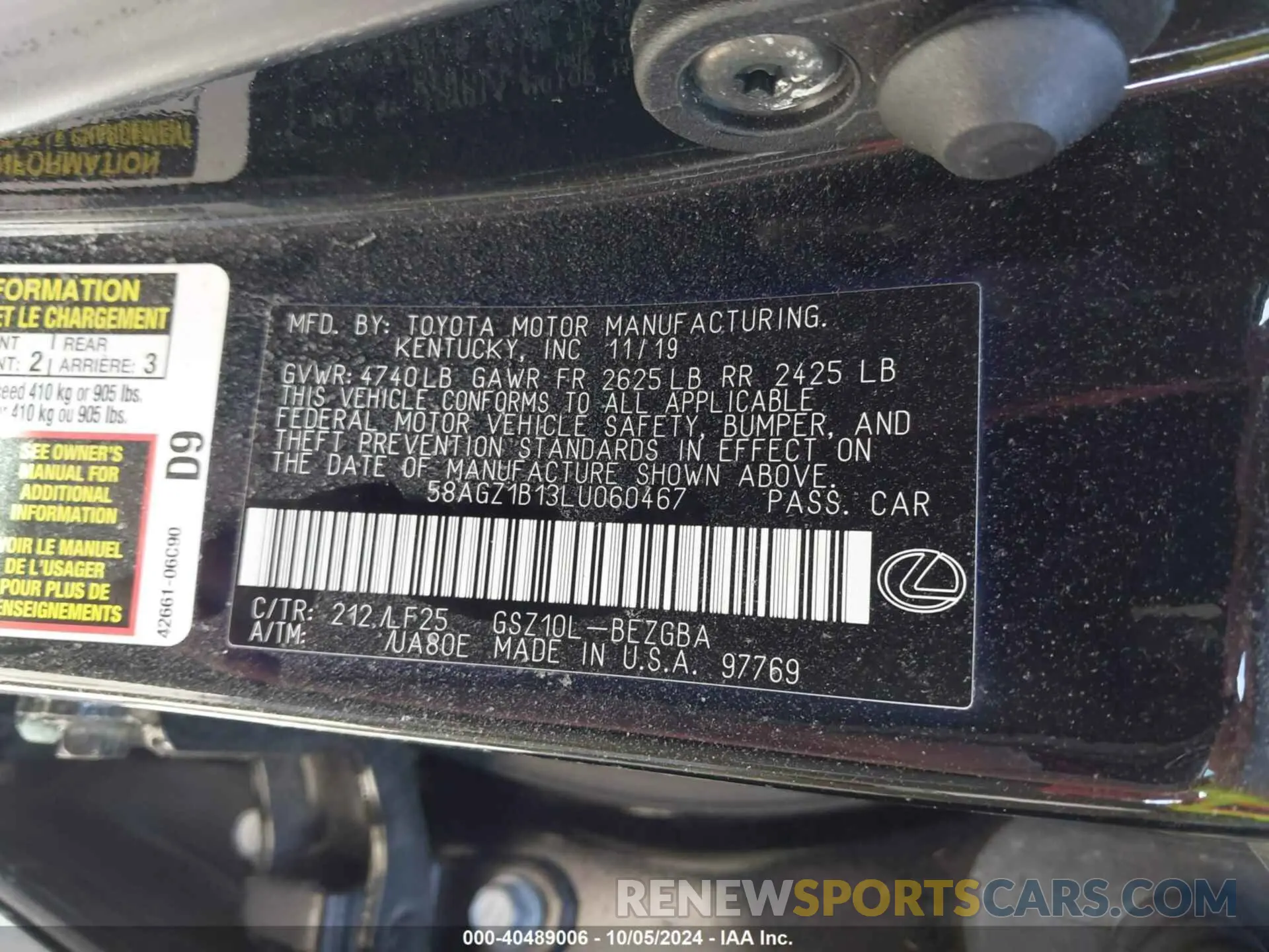 9 Photograph of a damaged car 58AGZ1B13LU060467 LEXUS ES 2020