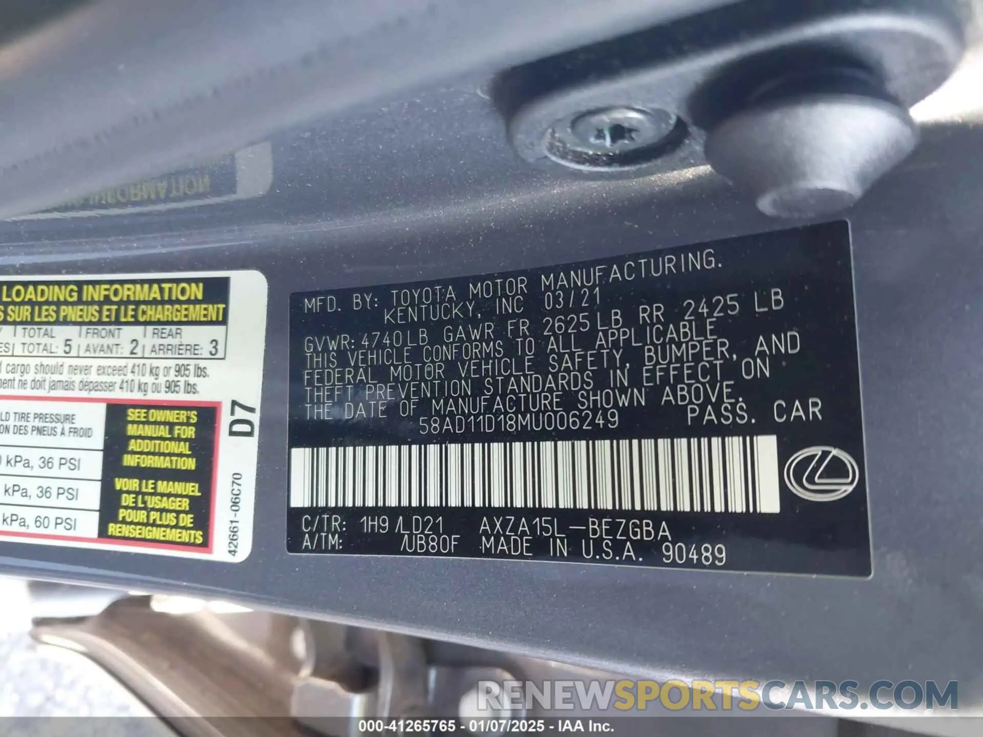 9 Photograph of a damaged car 58AD11D18MU006249 LEXUS ES 250 2021