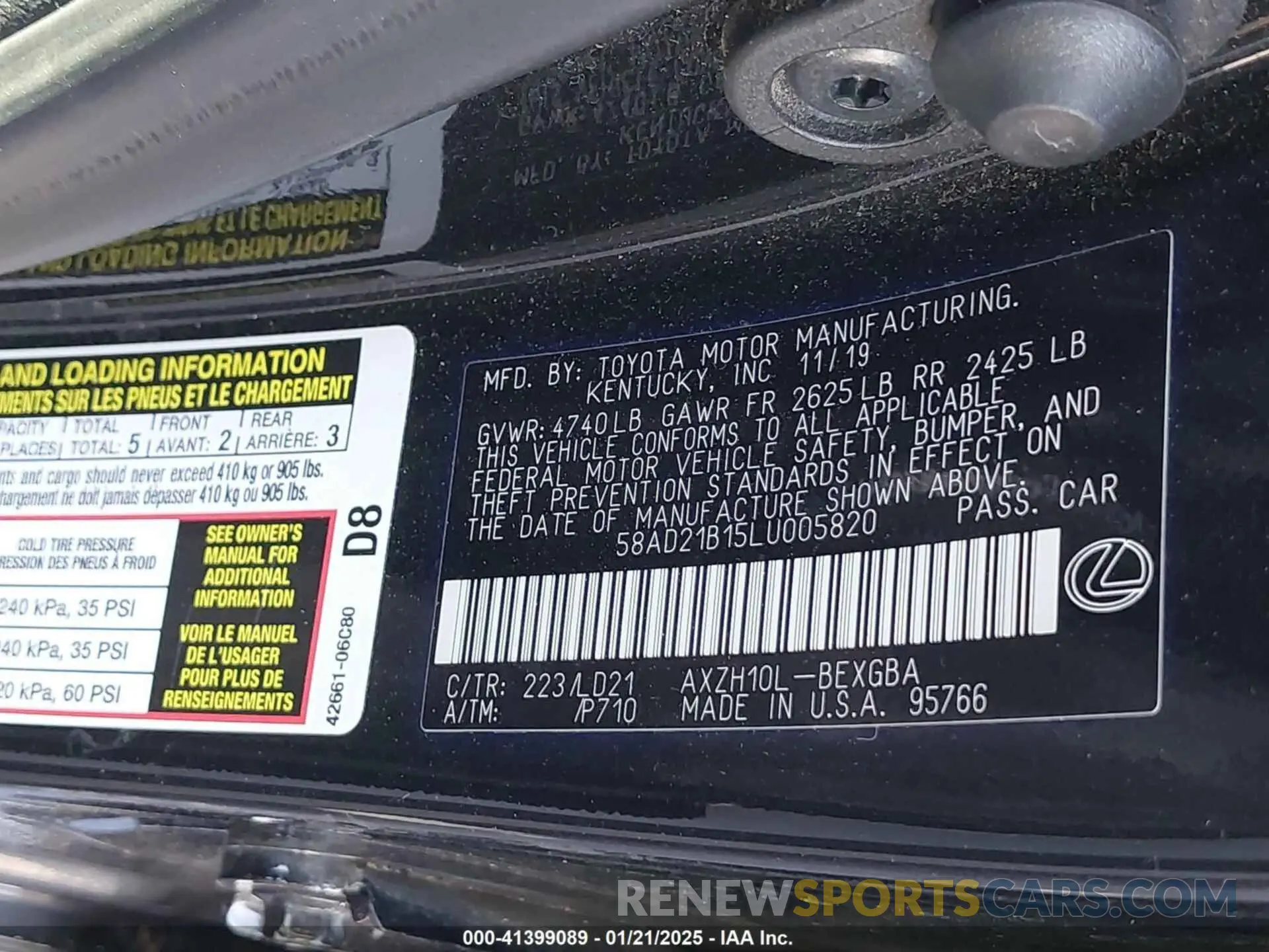 9 Photograph of a damaged car 58AD21B15LU005820 LEXUS ES 300H 2020