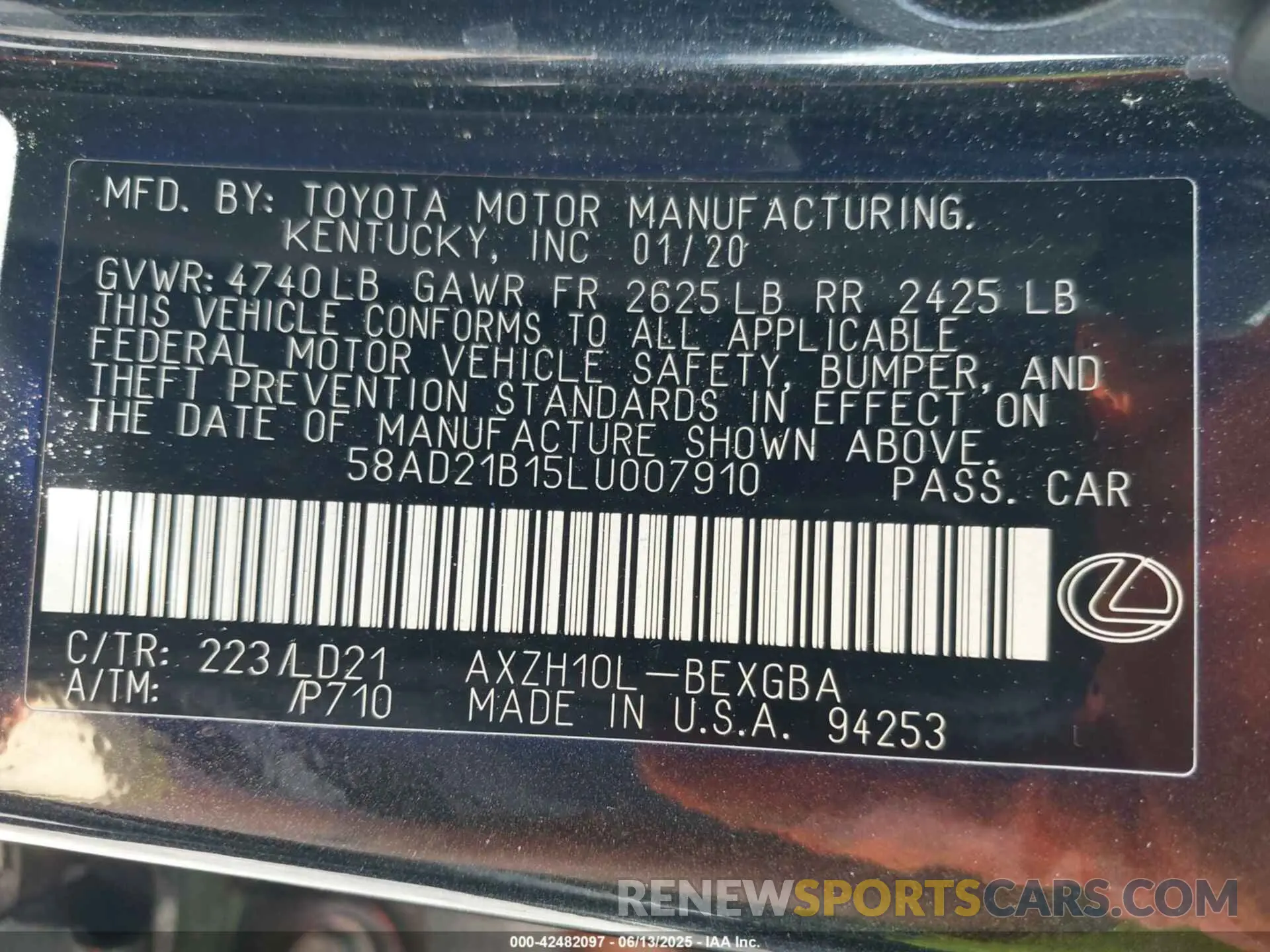 9 Photograph of a damaged car 58AD21B15LU007910 LEXUS ES 300H 2020