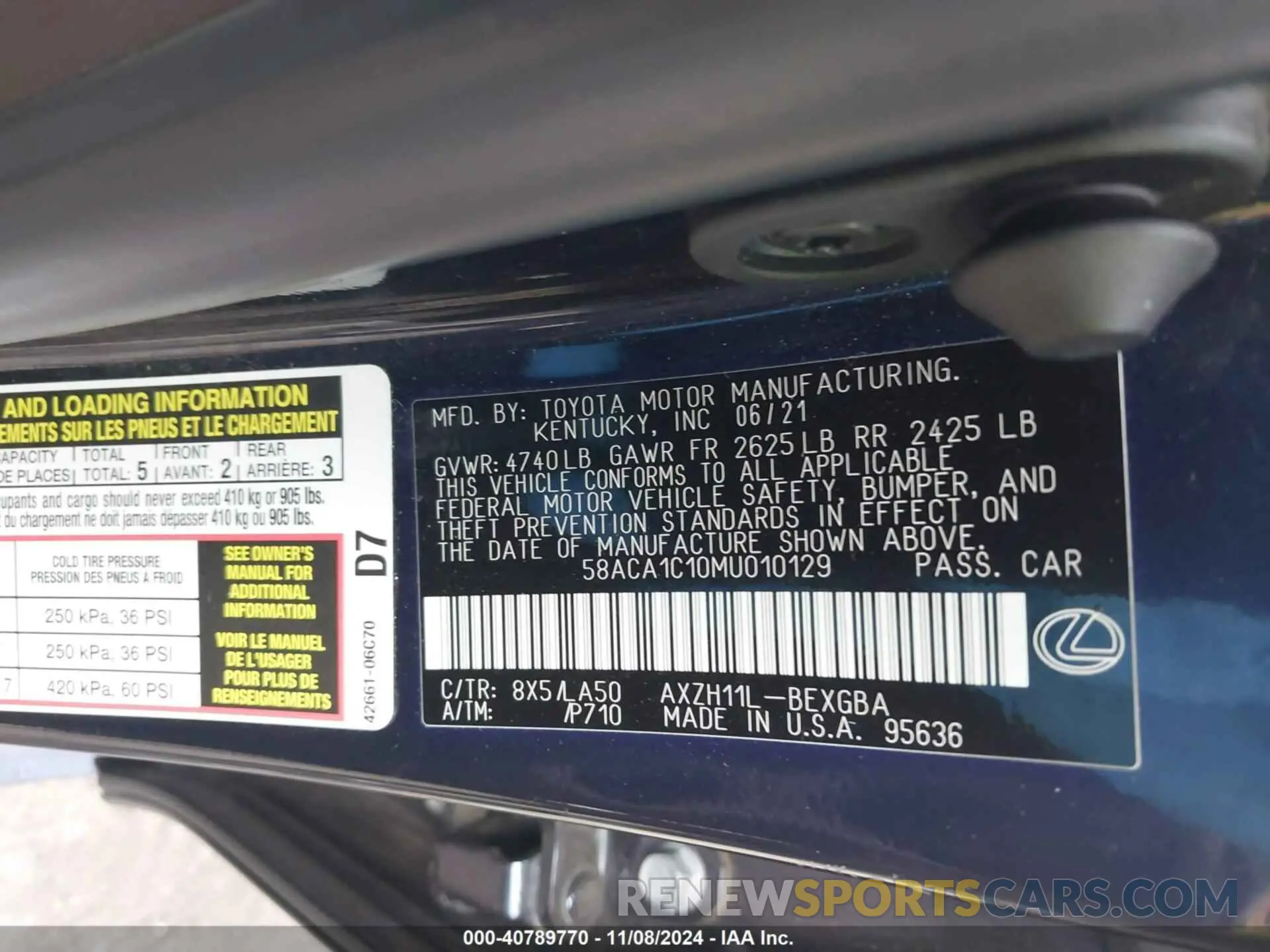 9 Photograph of a damaged car 58ACA1C10MU010129 LEXUS ES 300H 2021