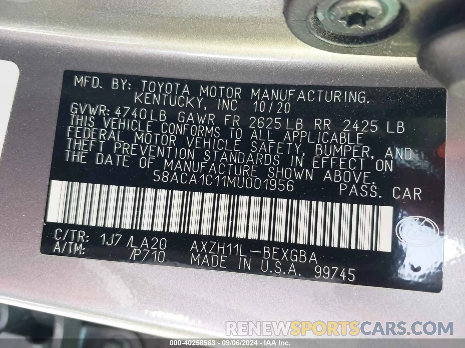 9 Photograph of a damaged car 58ACA1C11MU001956 LEXUS ES 300H 2021