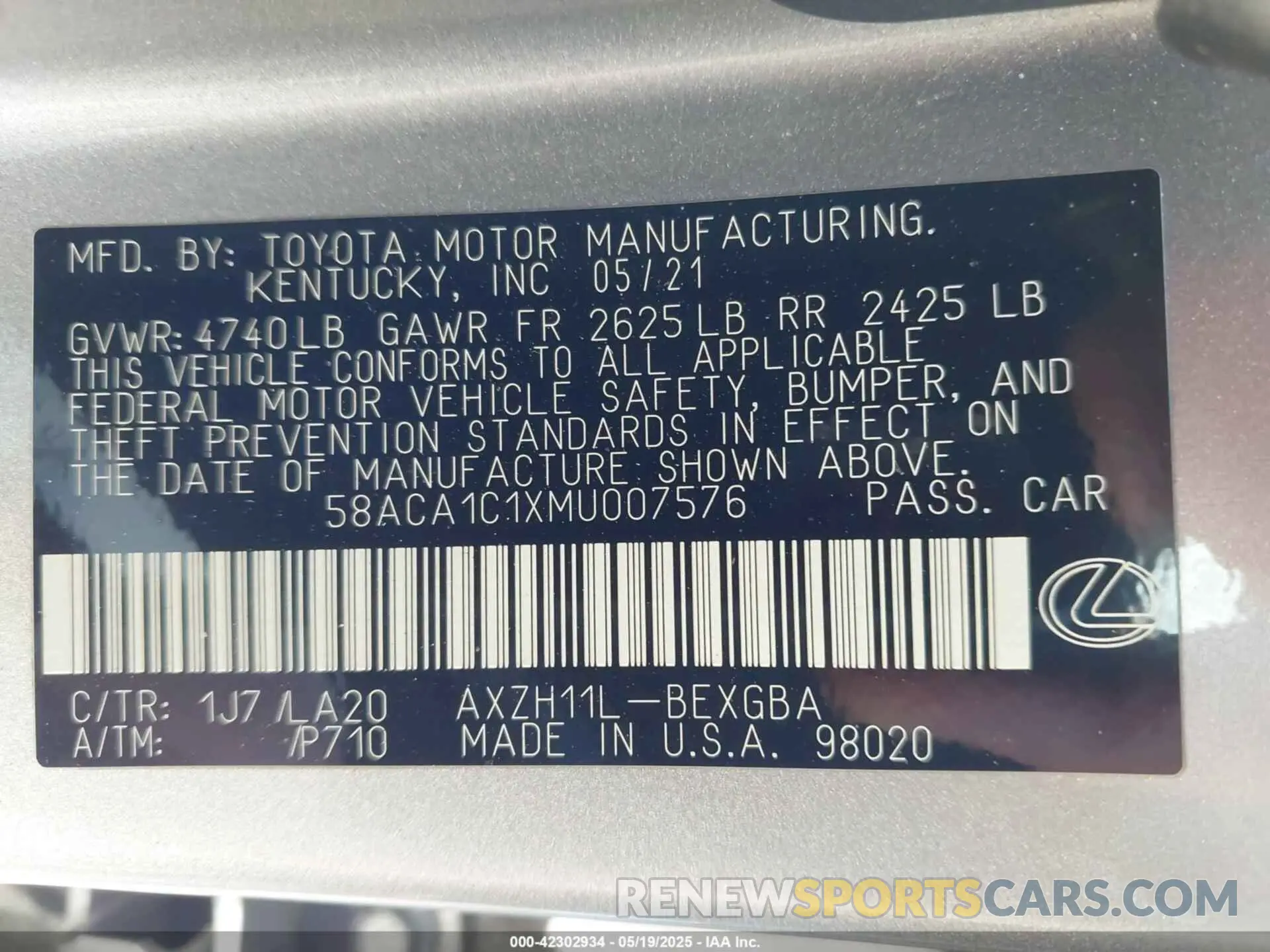 9 Photograph of a damaged car 58ACA1C1XMU007576 LEXUS ES 300H 2021