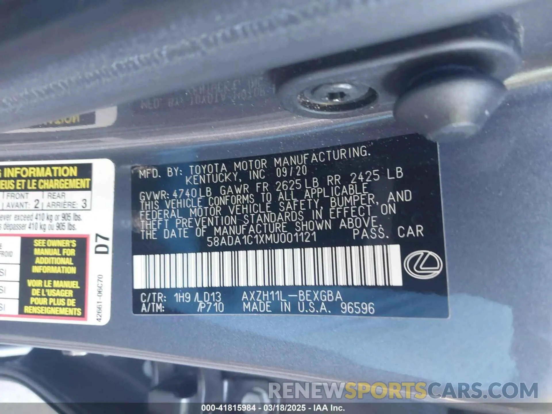 9 Photograph of a damaged car 58ADA1C1XMU001121 LEXUS ES 300H 2021