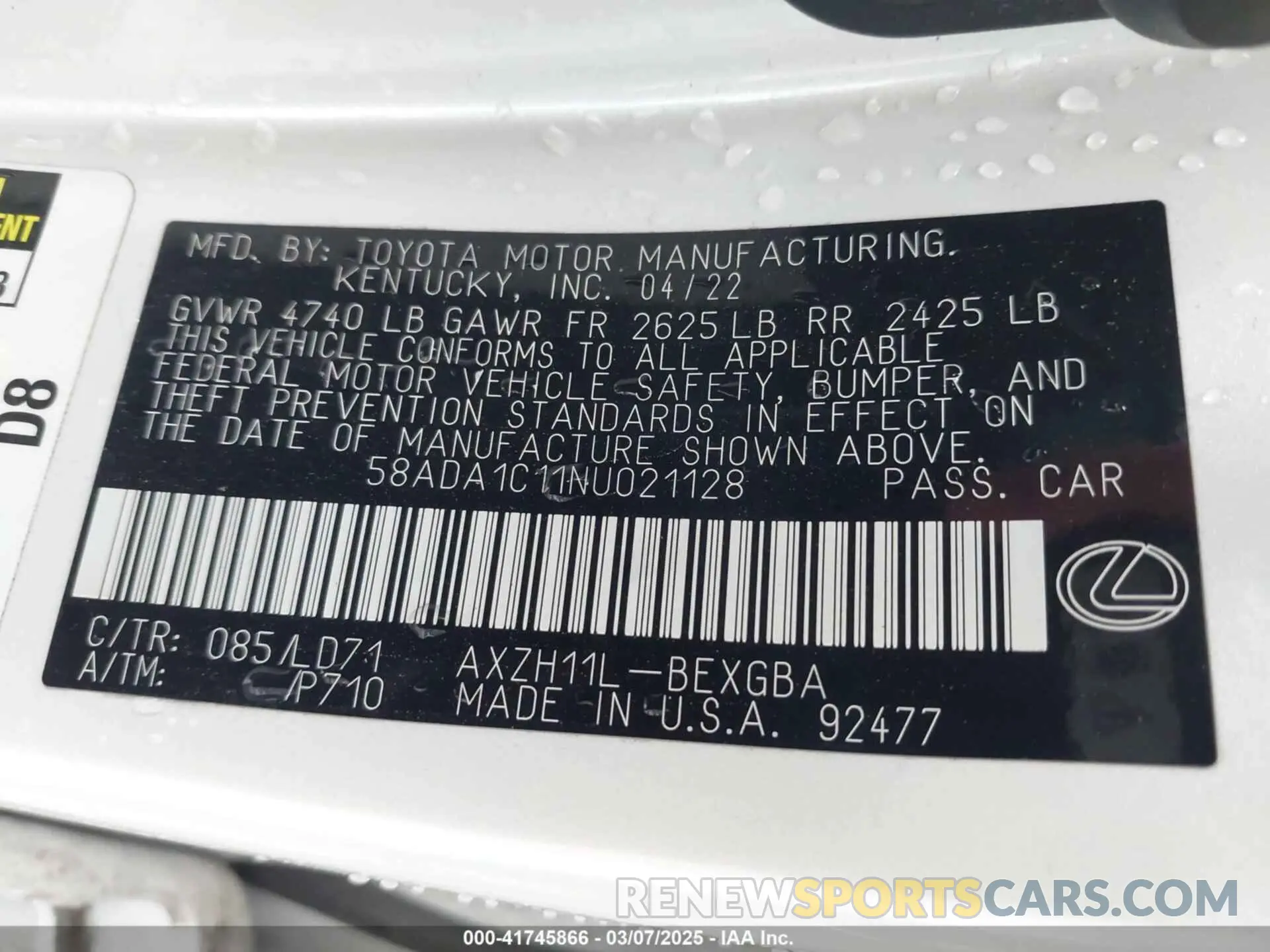 9 Photograph of a damaged car 58ADA1C11NU021128 LEXUS ES 300H 2022