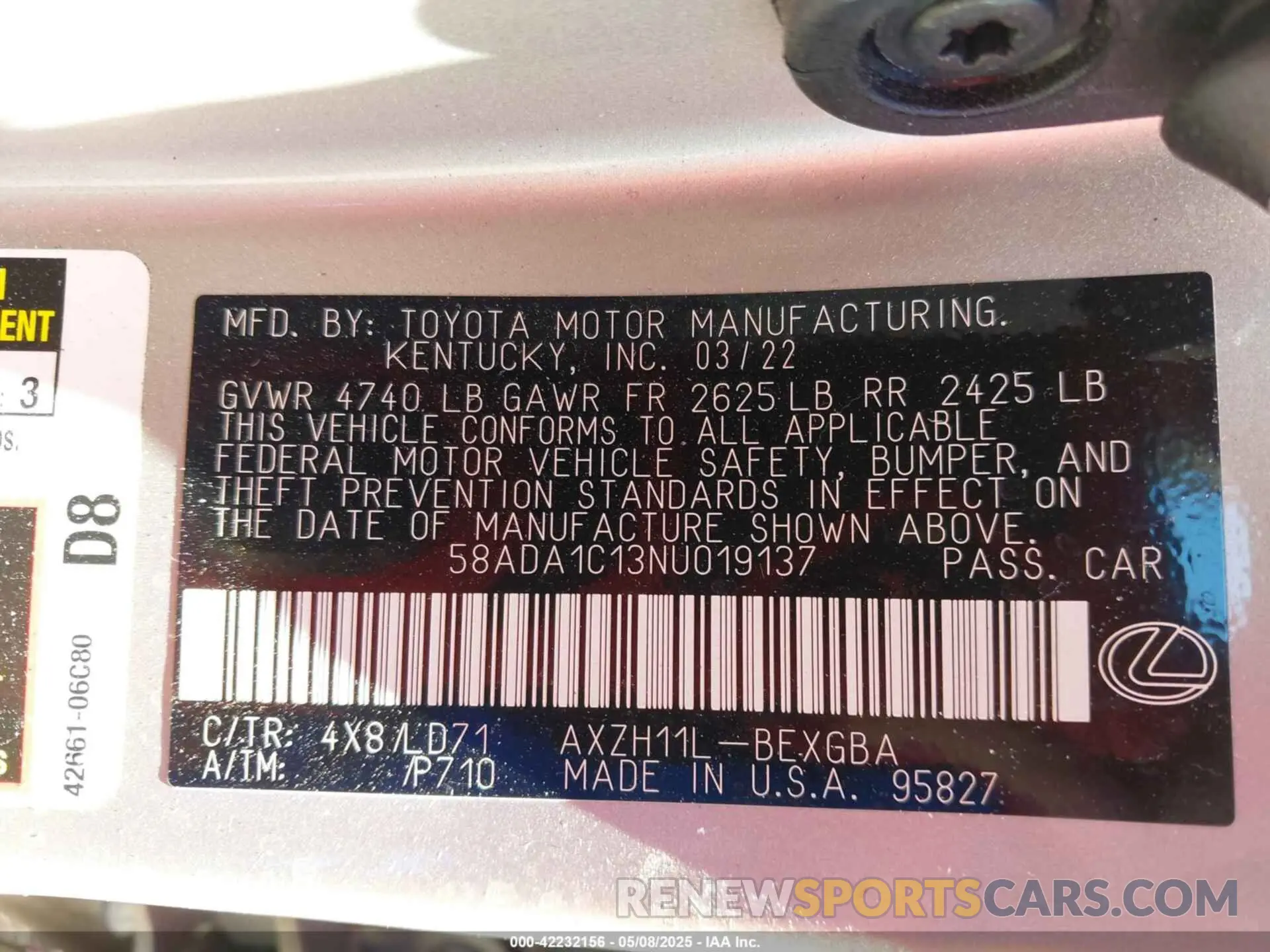 9 Photograph of a damaged car 58ADA1C13NU019137 LEXUS ES 300H 2022