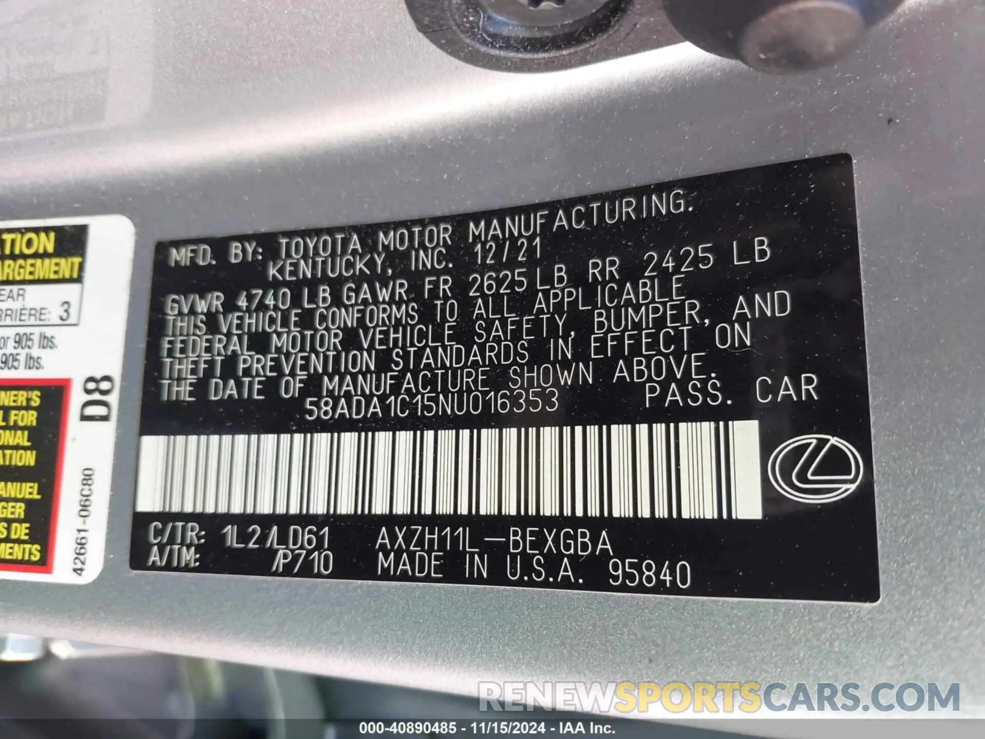 9 Photograph of a damaged car 58ADA1C15NU016353 LEXUS ES 300H 2022