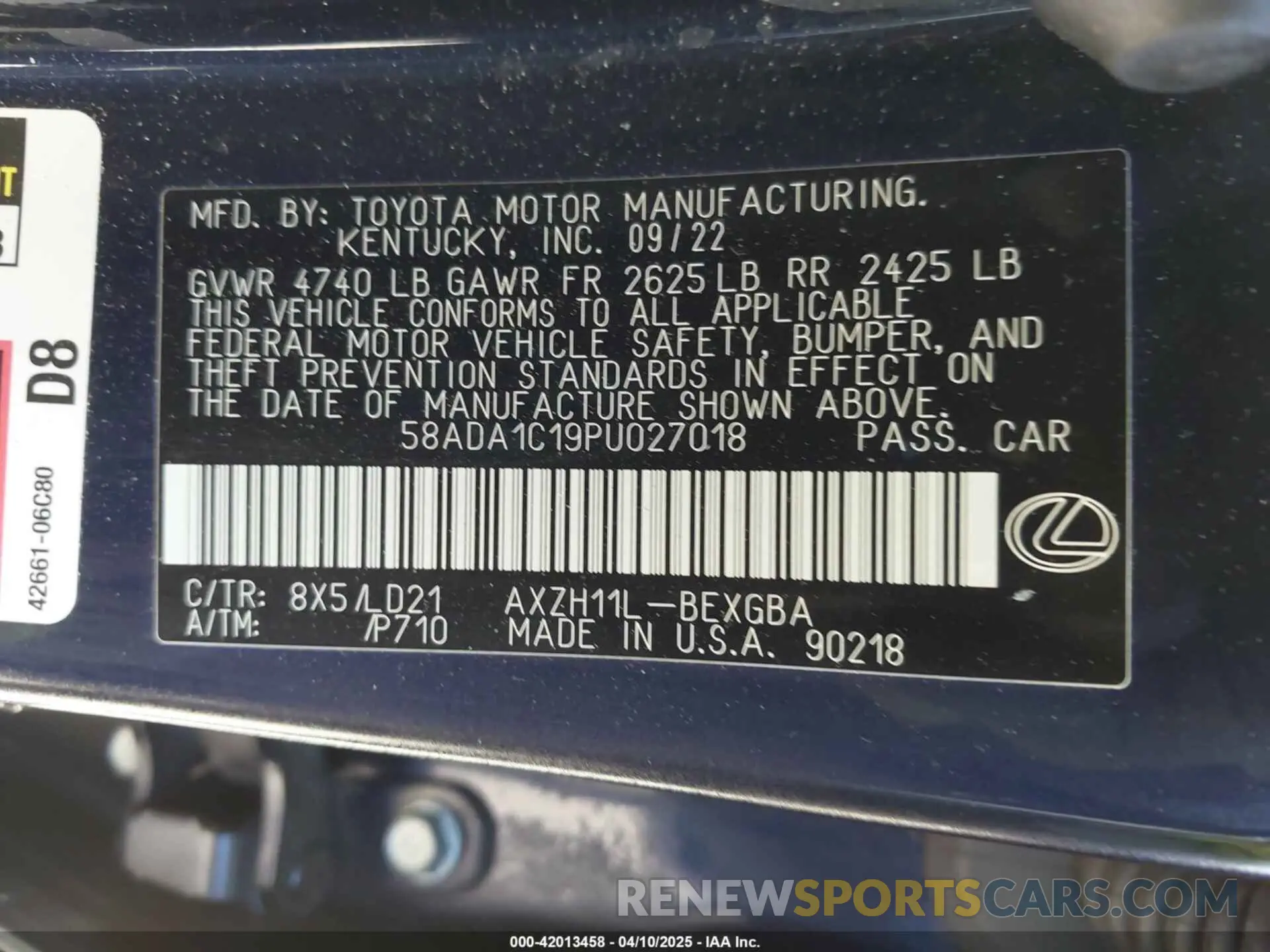 9 Photograph of a damaged car 58ADA1C19PU027018 LEXUS ES 300H 2023