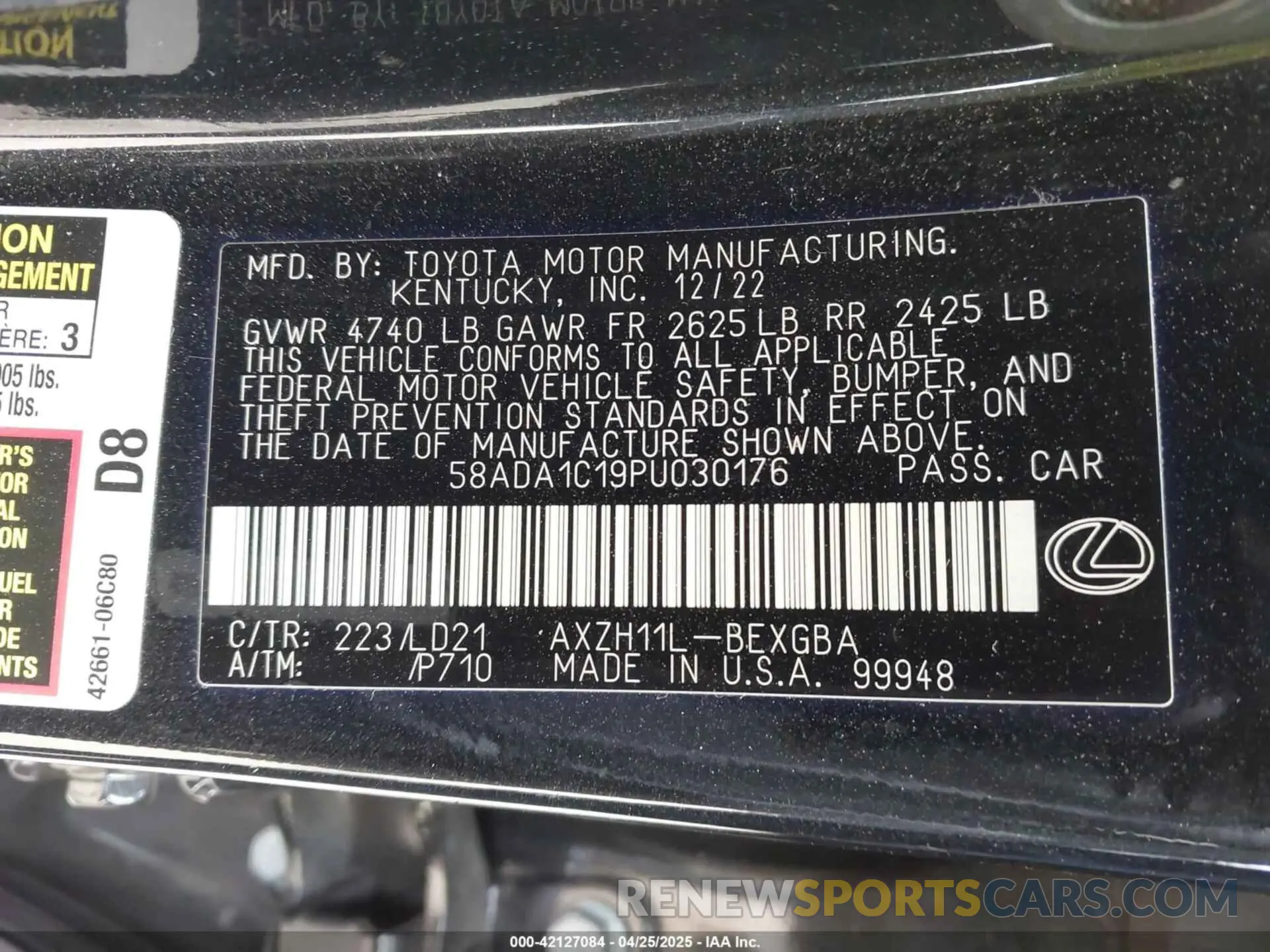 9 Photograph of a damaged car 58ADA1C19PU030176 LEXUS ES 300H 2023