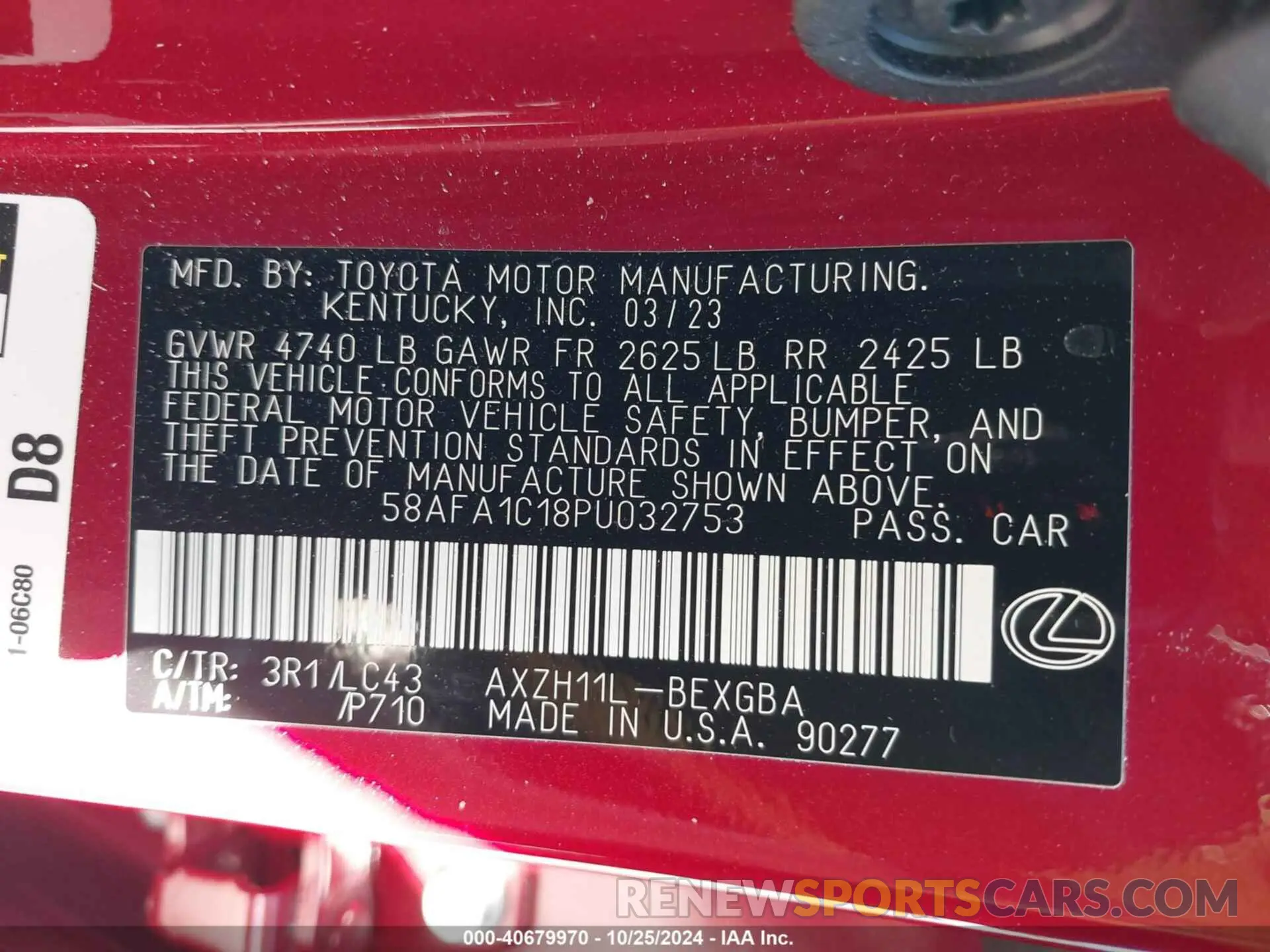 9 Photograph of a damaged car 58AFA1C18PU032753 LEXUS ES 300H 2023