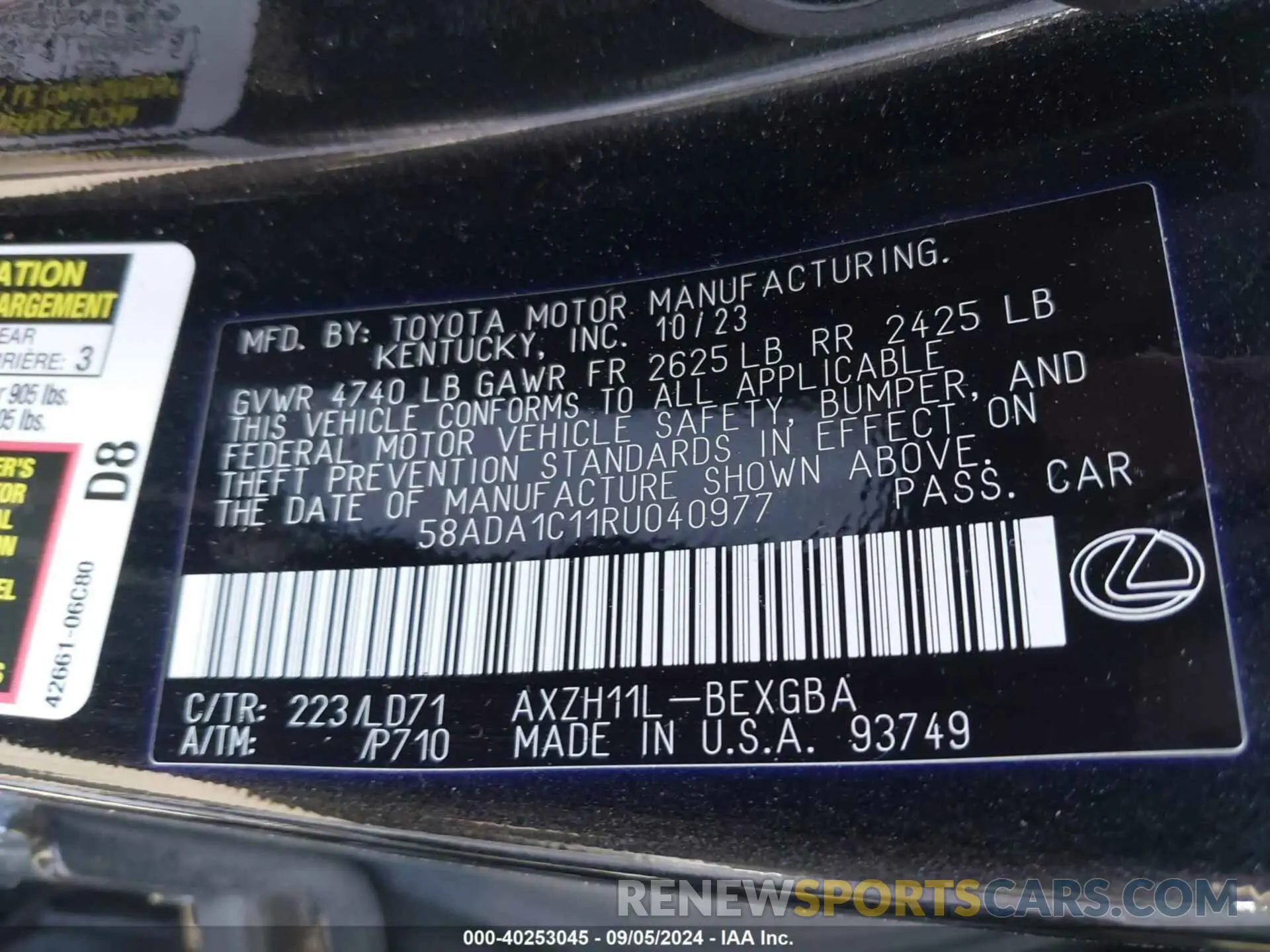 9 Photograph of a damaged car 58ADA1C11RU040977 LEXUS ES 300H 2024