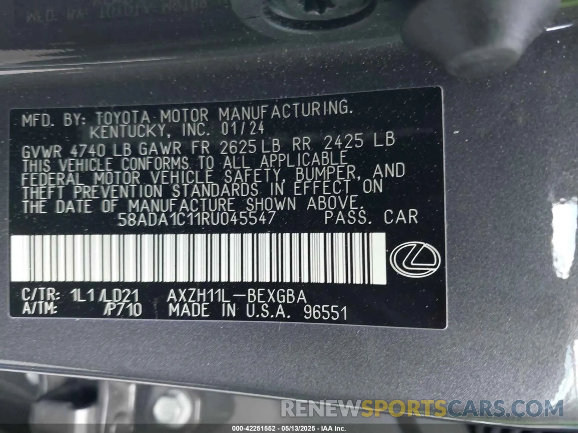 9 Photograph of a damaged car 58ADA1C11RU045547 LEXUS ES 300H 2024