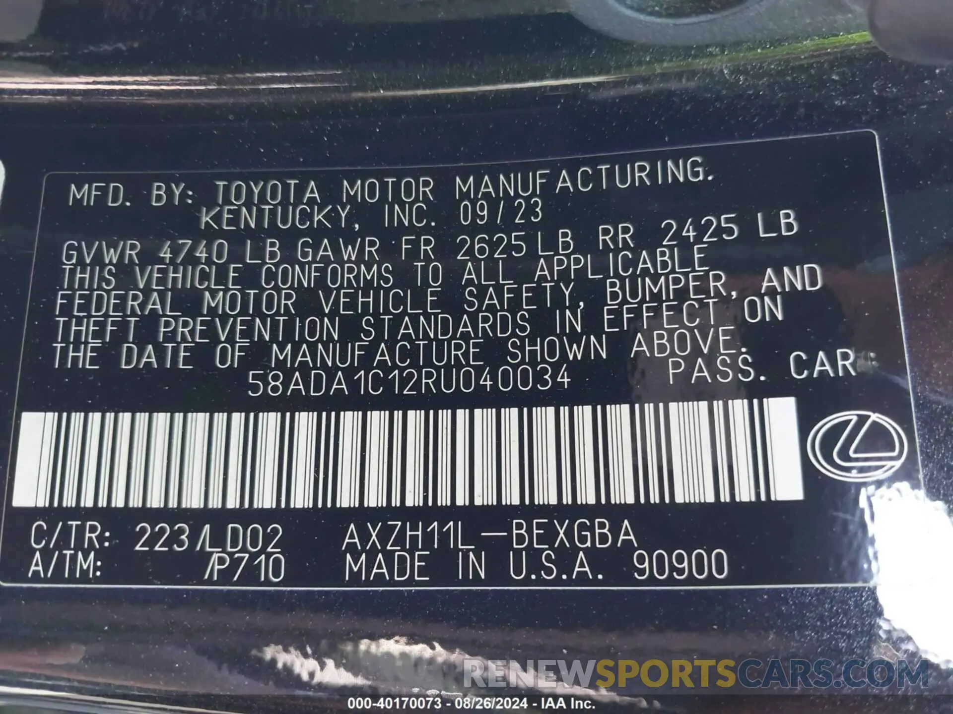 9 Photograph of a damaged car 58ADA1C12RU040034 LEXUS ES 300H 2024