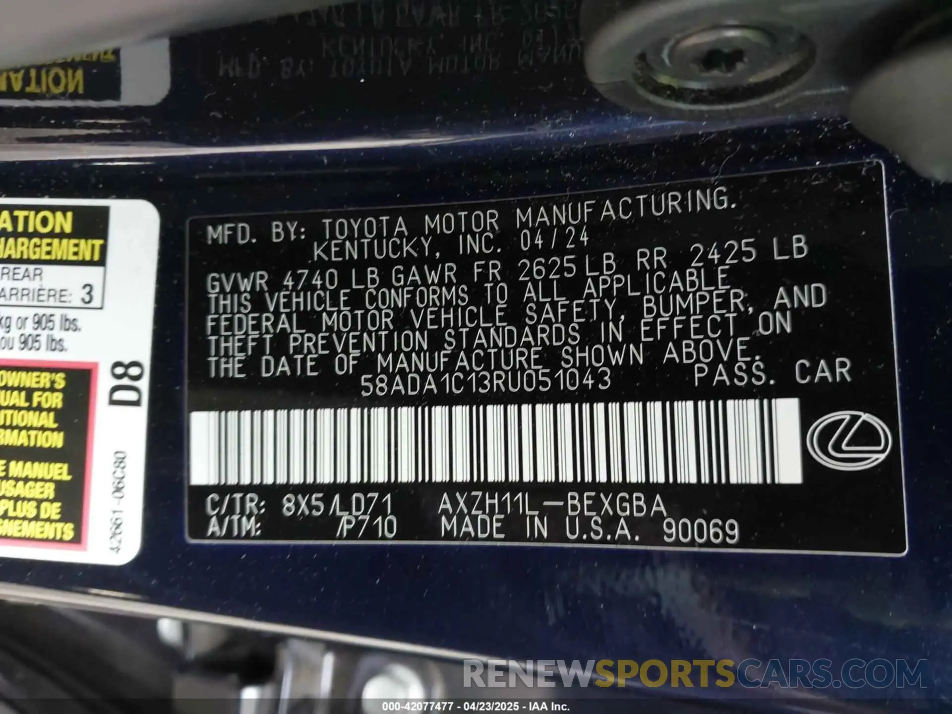 9 Photograph of a damaged car 58ADA1C13RU051043 LEXUS ES 300H 2024