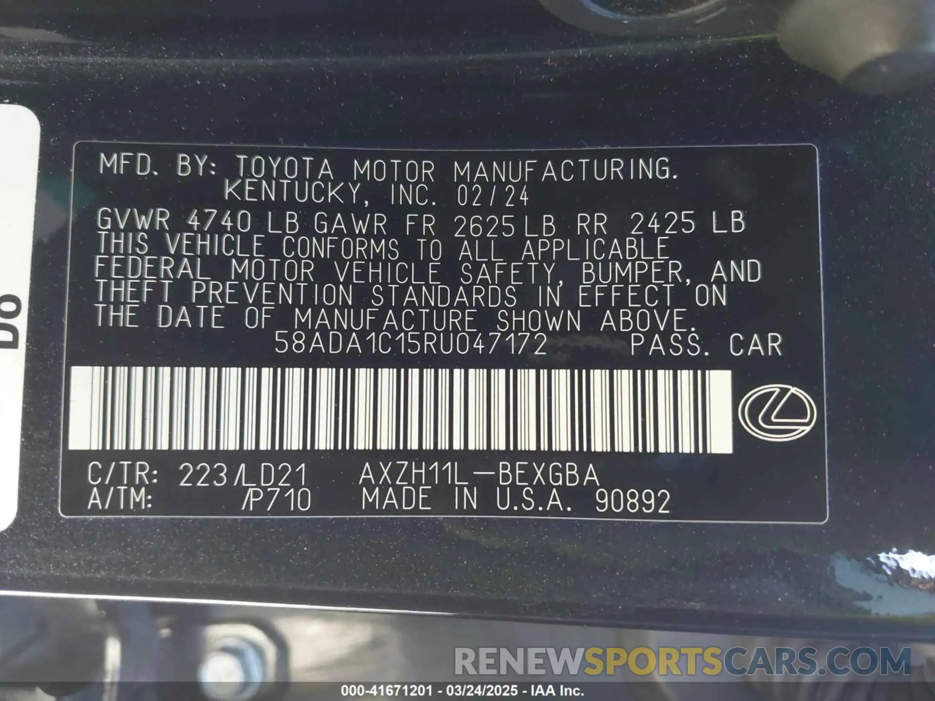9 Photograph of a damaged car 58ADA1C15RU047172 LEXUS ES 300H 2024