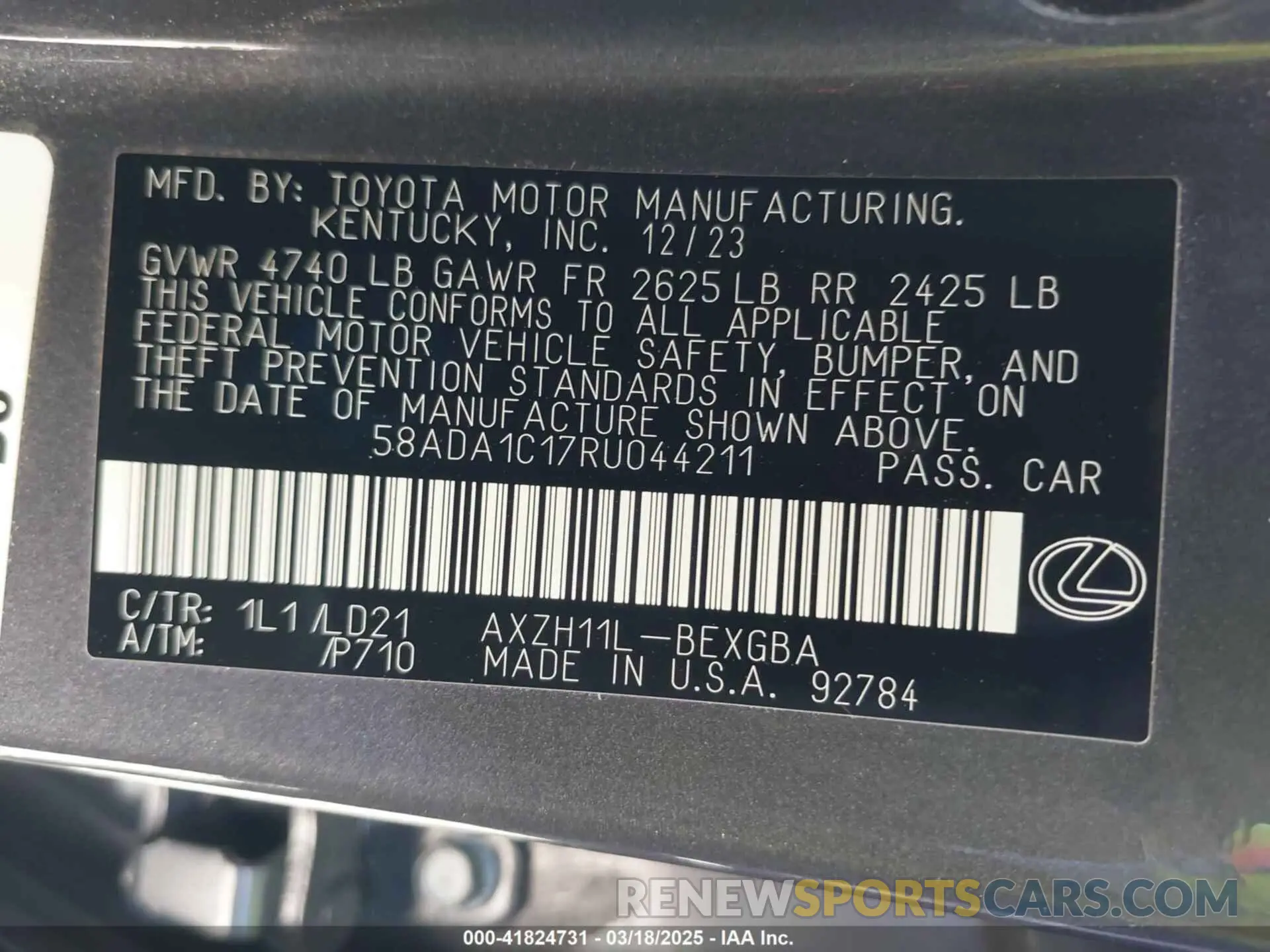 9 Photograph of a damaged car 58ADA1C17RU044211 LEXUS ES 300H 2024
