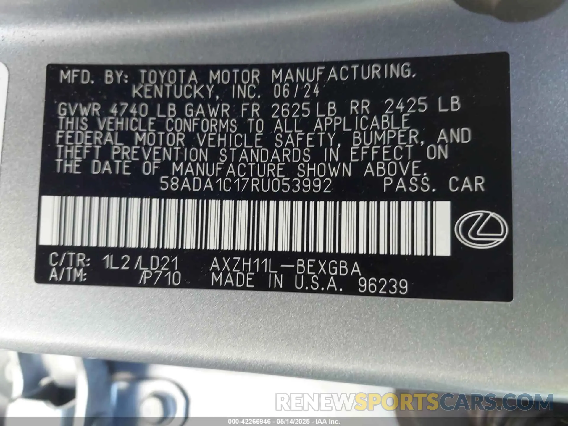 9 Photograph of a damaged car 58ADA1C17RU053992 LEXUS ES 300H 2024