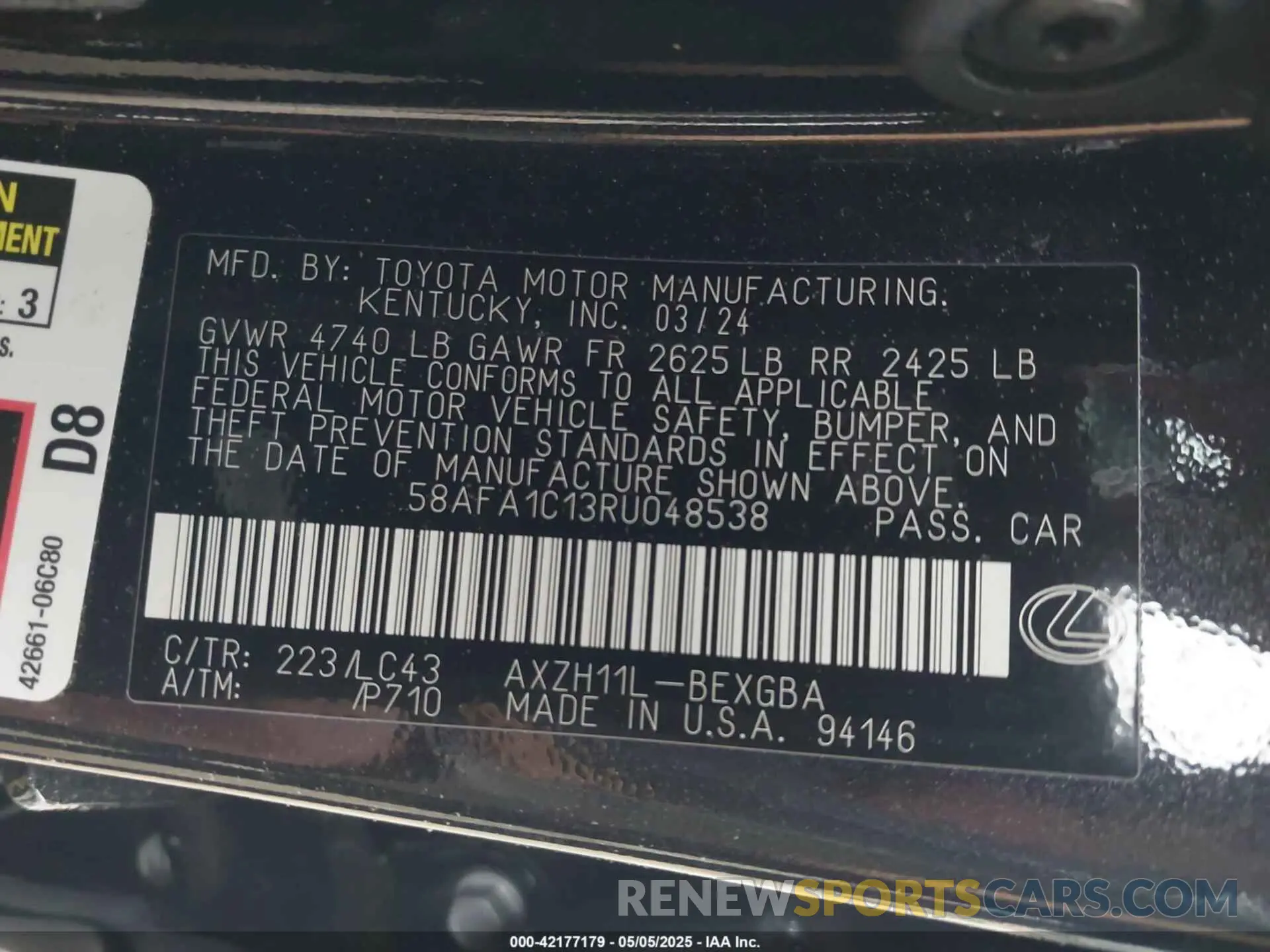9 Photograph of a damaged car 58AFA1C13RU048538 LEXUS ES 300H 2024