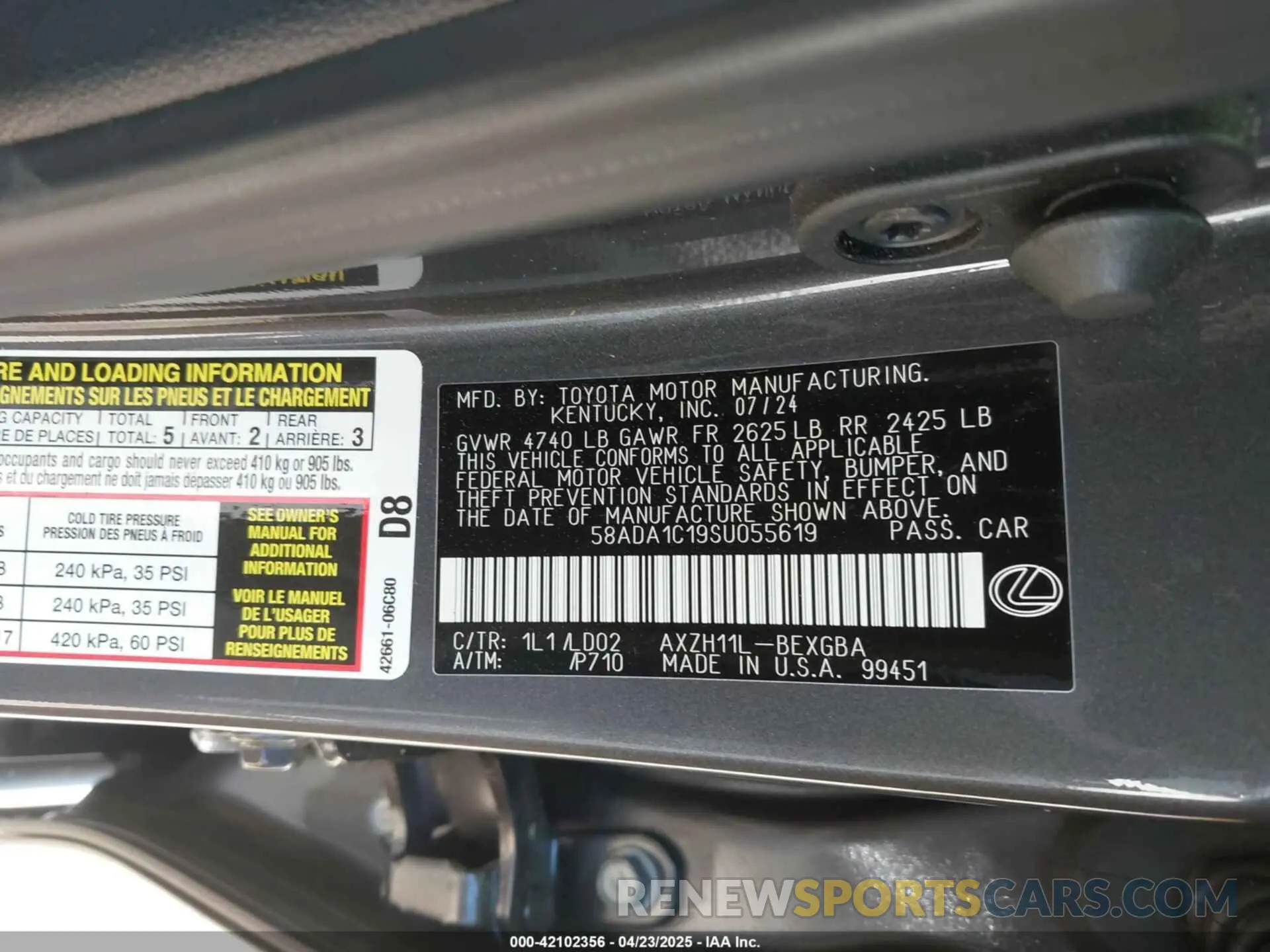 9 Photograph of a damaged car 58ADA1C19SU055619 LEXUS ES 300H 2025