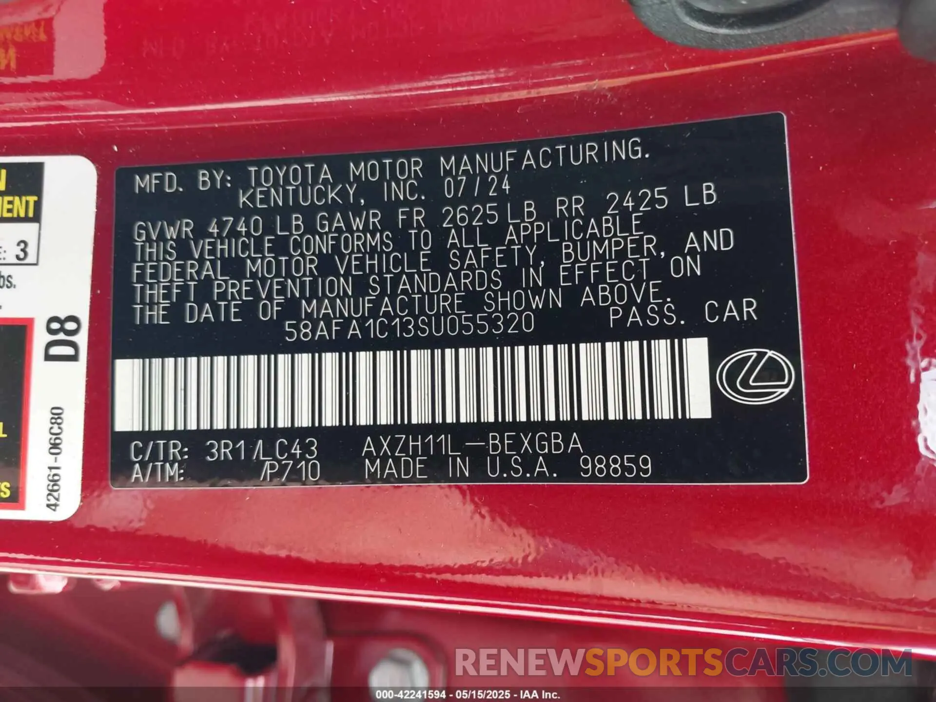 9 Photograph of a damaged car 58AFA1C13SU055320 LEXUS ES 300H 2025