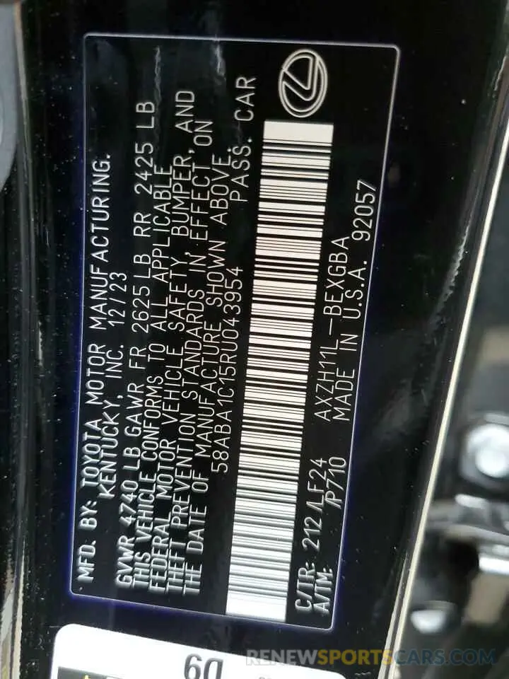 12 Photograph of a damaged car 58ABA1C15RU043954 LEXUS ES 300H F 2024