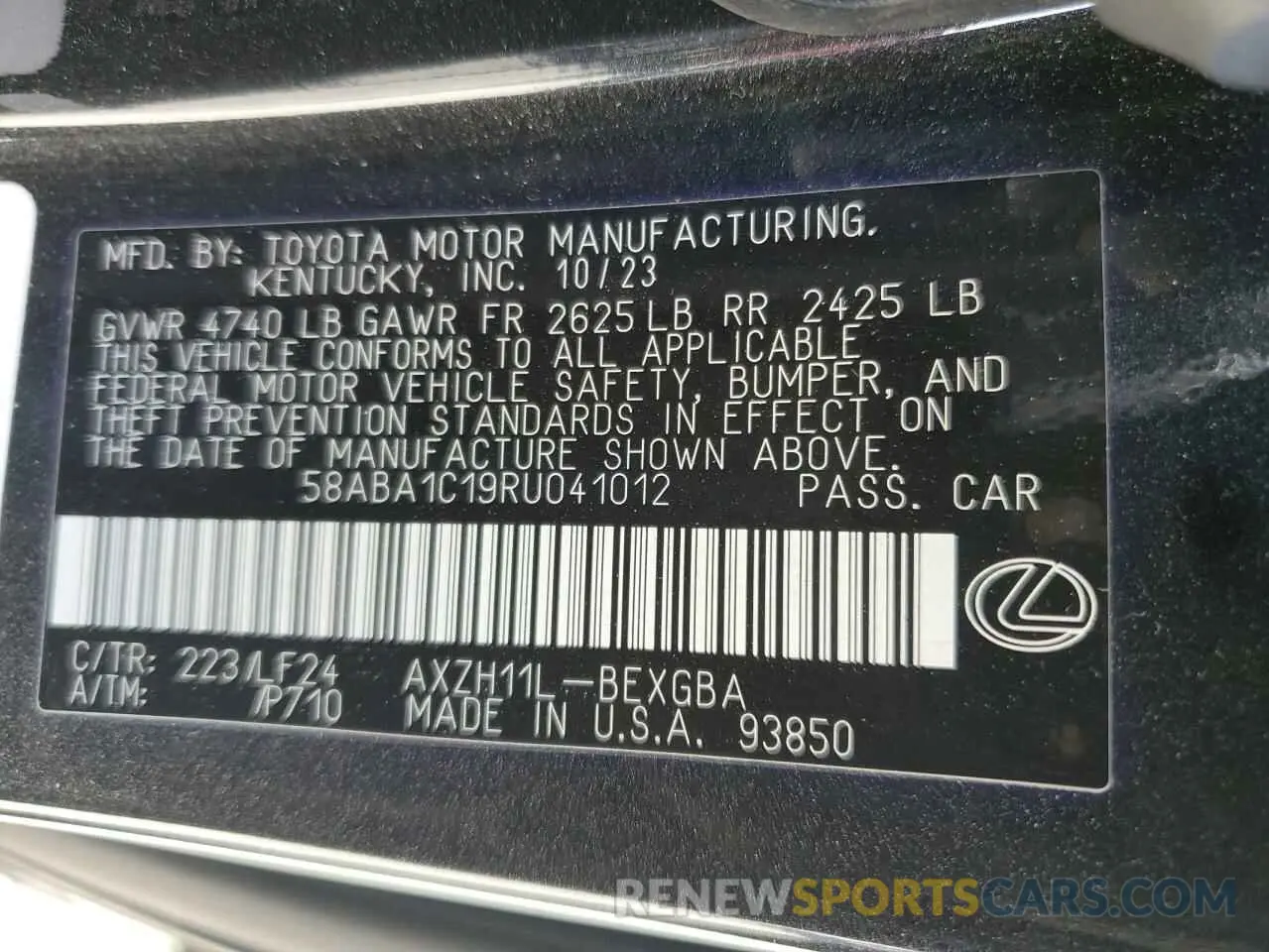12 Photograph of a damaged car 58ABA1C19RU041012 LEXUS ES 300H F 2024