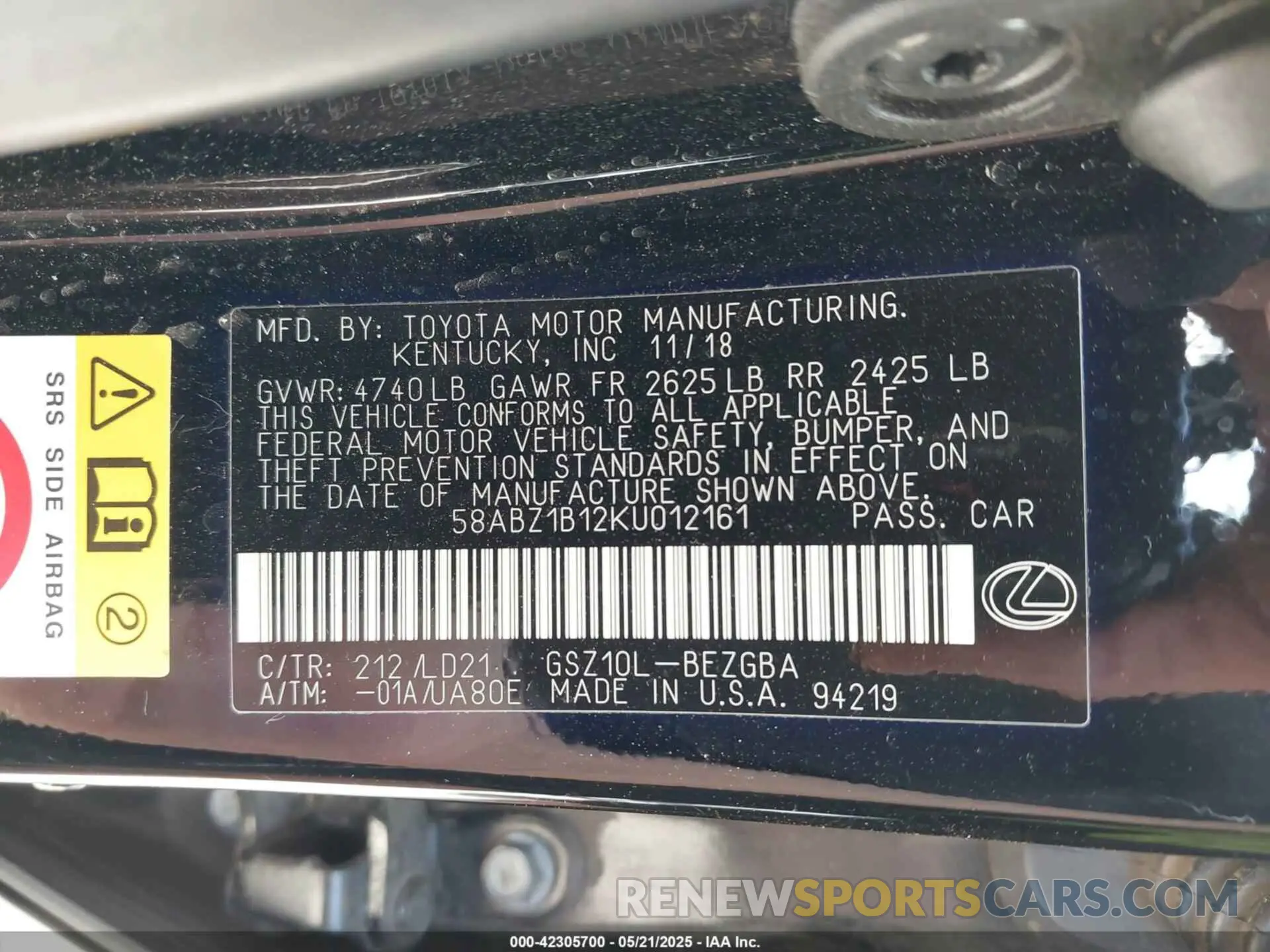 9 Photograph of a damaged car 58ABZ1B12KU012161 LEXUS ES 350 2019