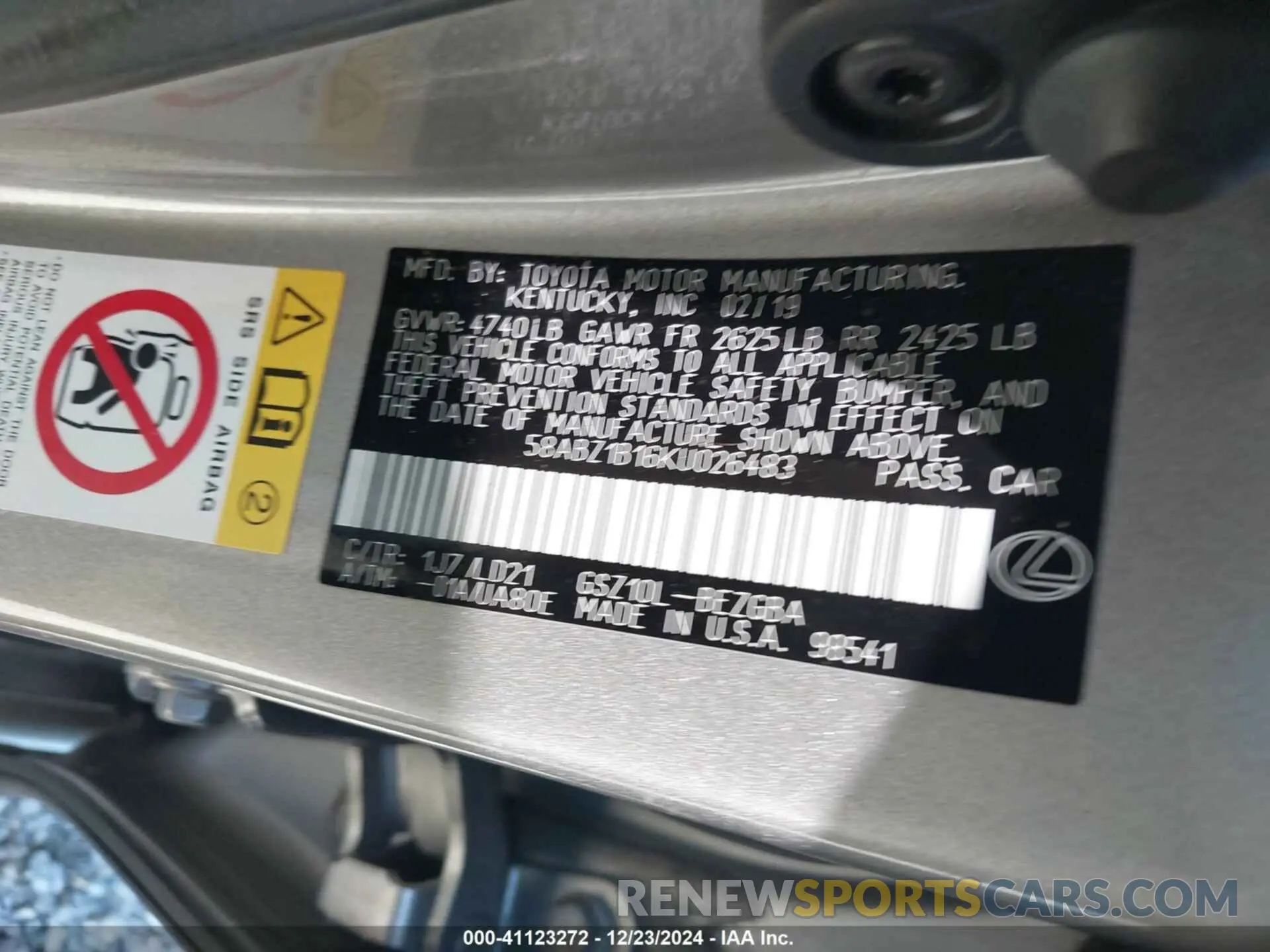 9 Photograph of a damaged car 58ABZ1B16KU026483 LEXUS ES 350 2019