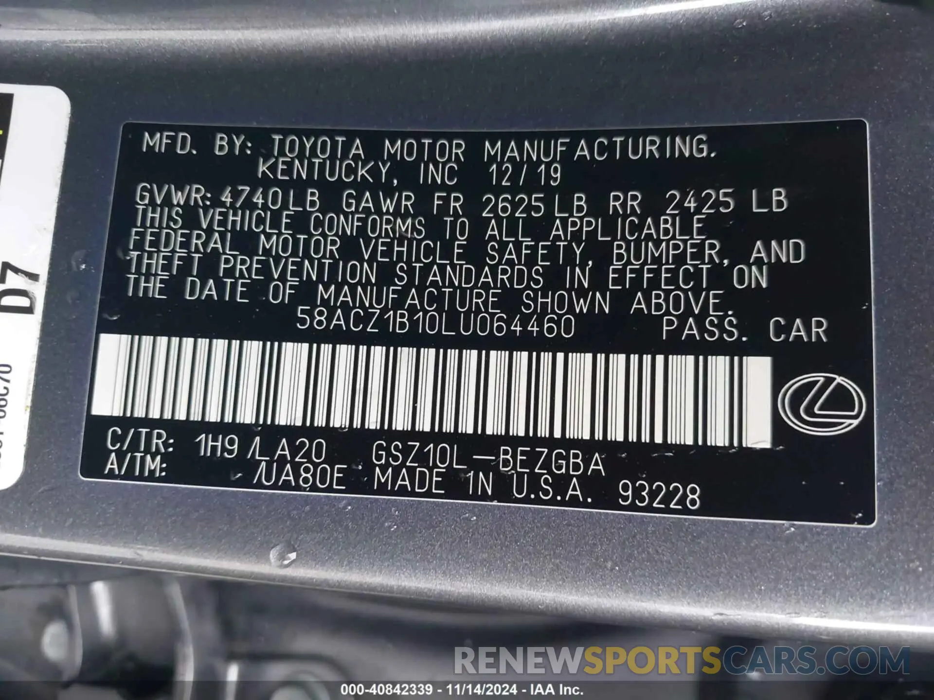 9 Photograph of a damaged car 58ACZ1B10LU064460 LEXUS ES 350 2020