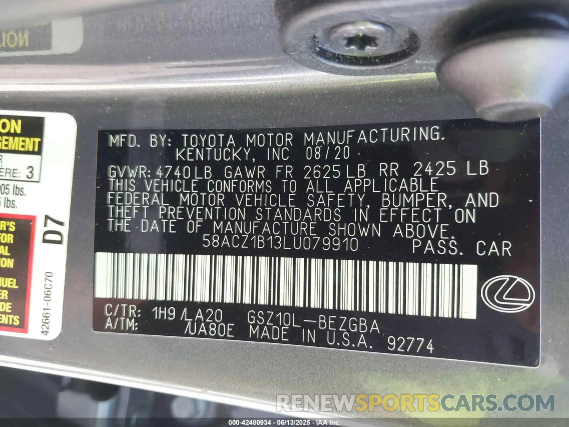 9 Photograph of a damaged car 58ACZ1B13LU079910 LEXUS ES 350 2020
