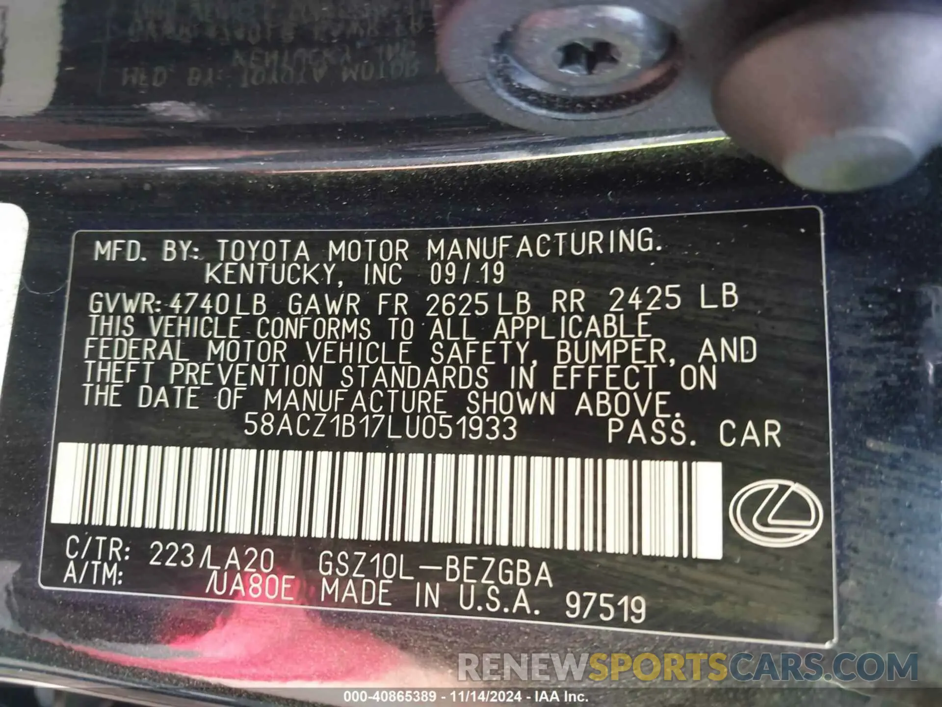 9 Photograph of a damaged car 58ACZ1B17LU051933 LEXUS ES 350 2020