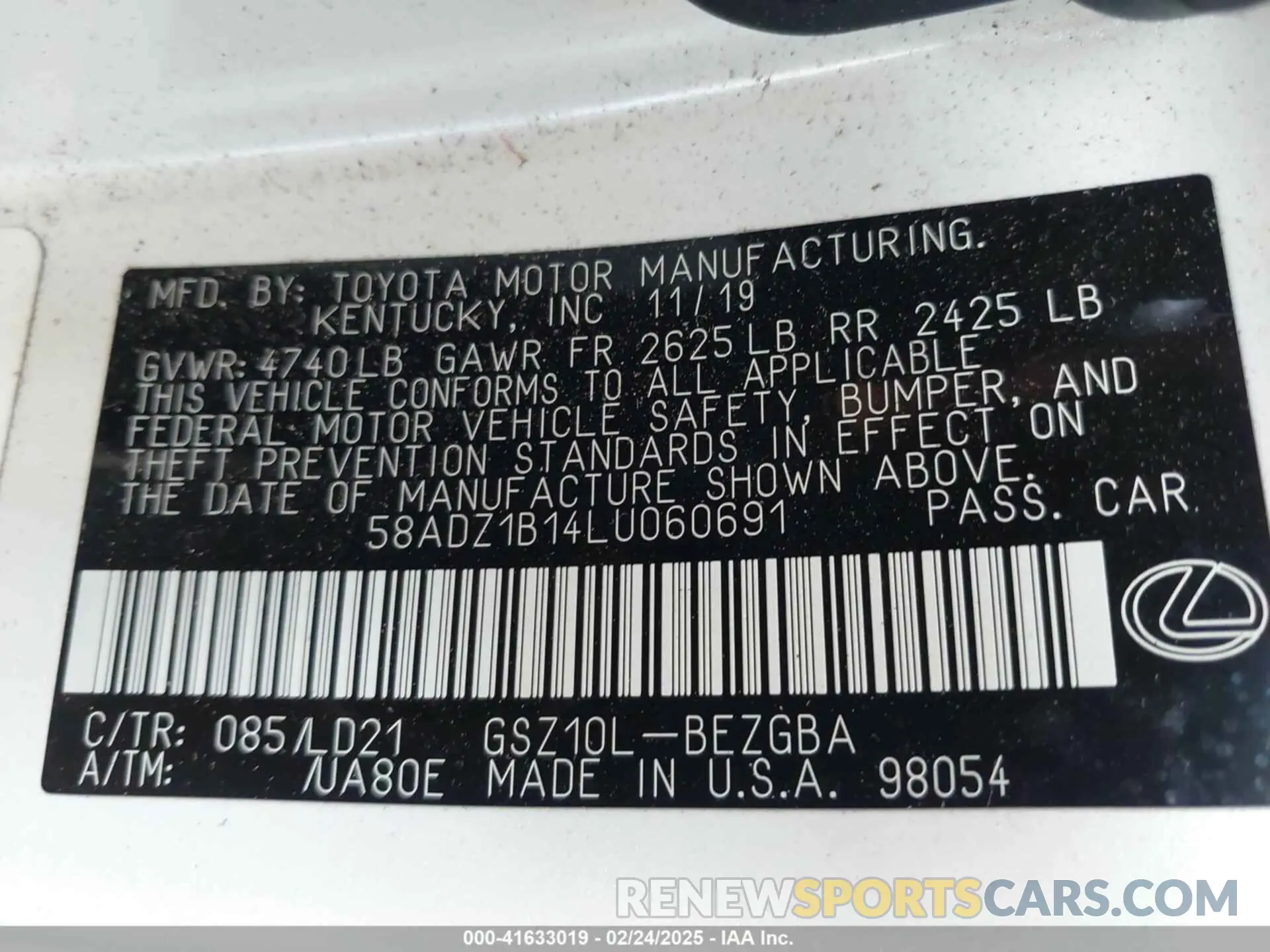 9 Photograph of a damaged car 58ADZ1B14LU060691 LEXUS ES 350 2020