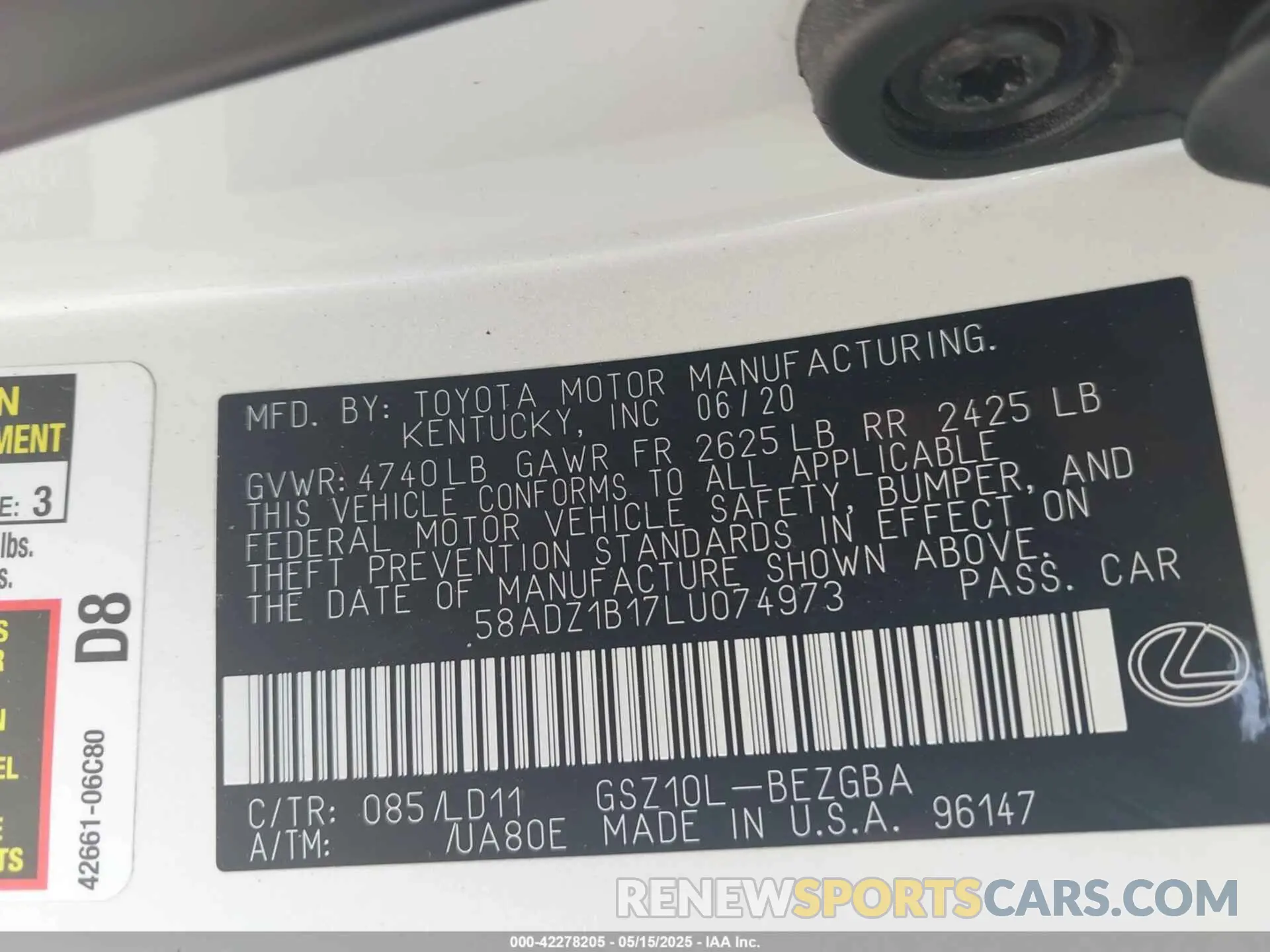 9 Photograph of a damaged car 58ADZ1B17LU074973 LEXUS ES 350 2020