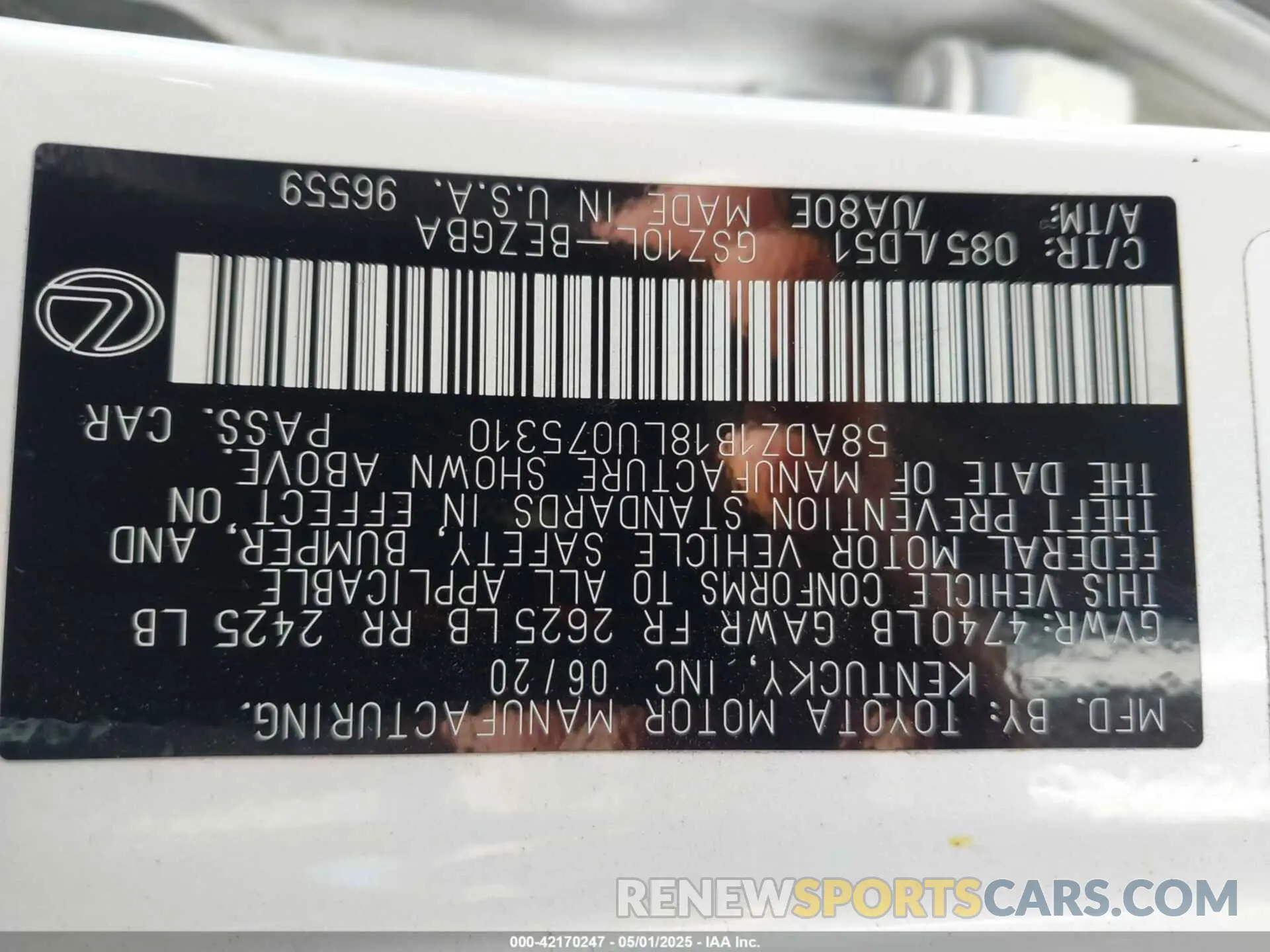 9 Photograph of a damaged car 58ADZ1B18LU075310 LEXUS ES 350 2020