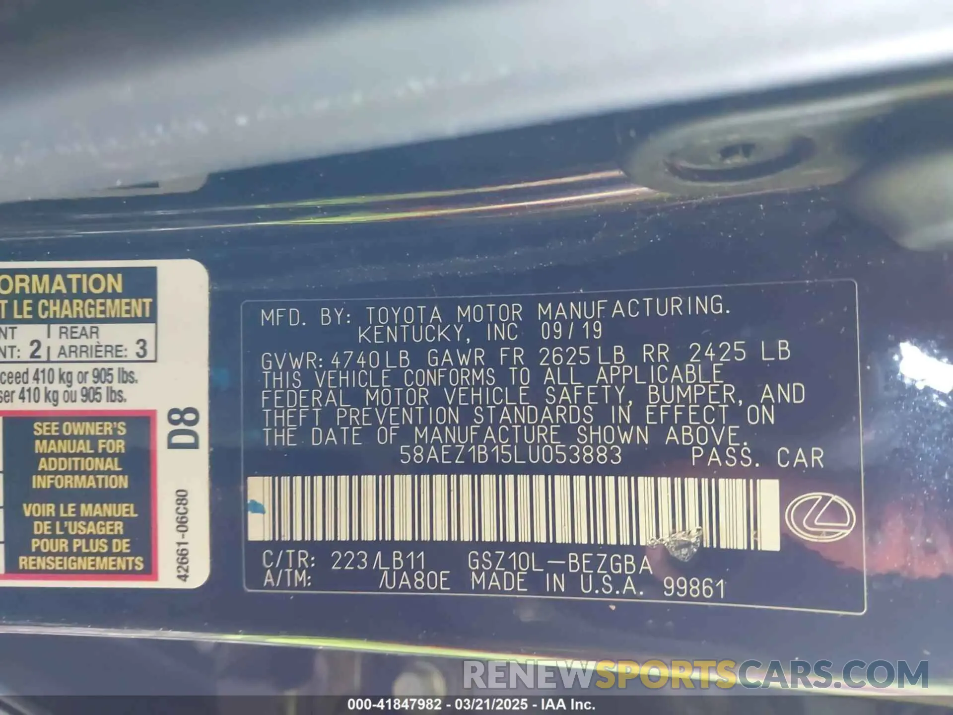 9 Photograph of a damaged car 58AEZ1B15LU053883 LEXUS ES 350 2020