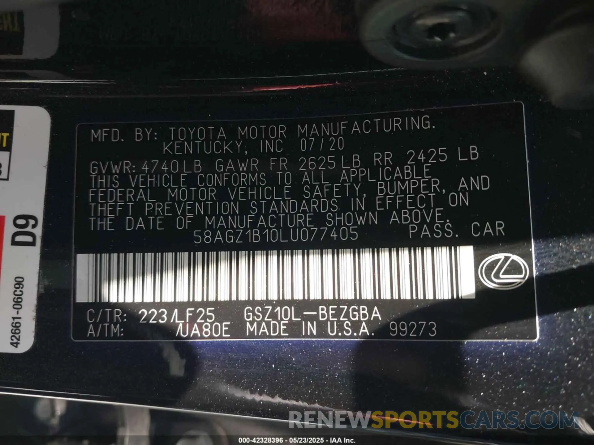 9 Photograph of a damaged car 58AGZ1B10LU077405 LEXUS ES 350 2020