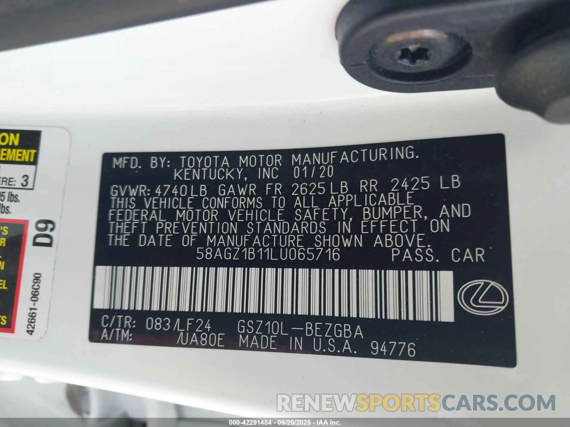 9 Photograph of a damaged car 58AGZ1B11LU065716 LEXUS ES 350 2020