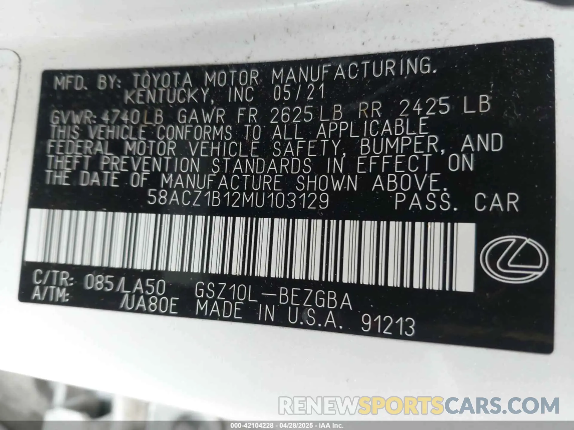 9 Photograph of a damaged car 58ACZ1B12MU103129 LEXUS ES 350 2021