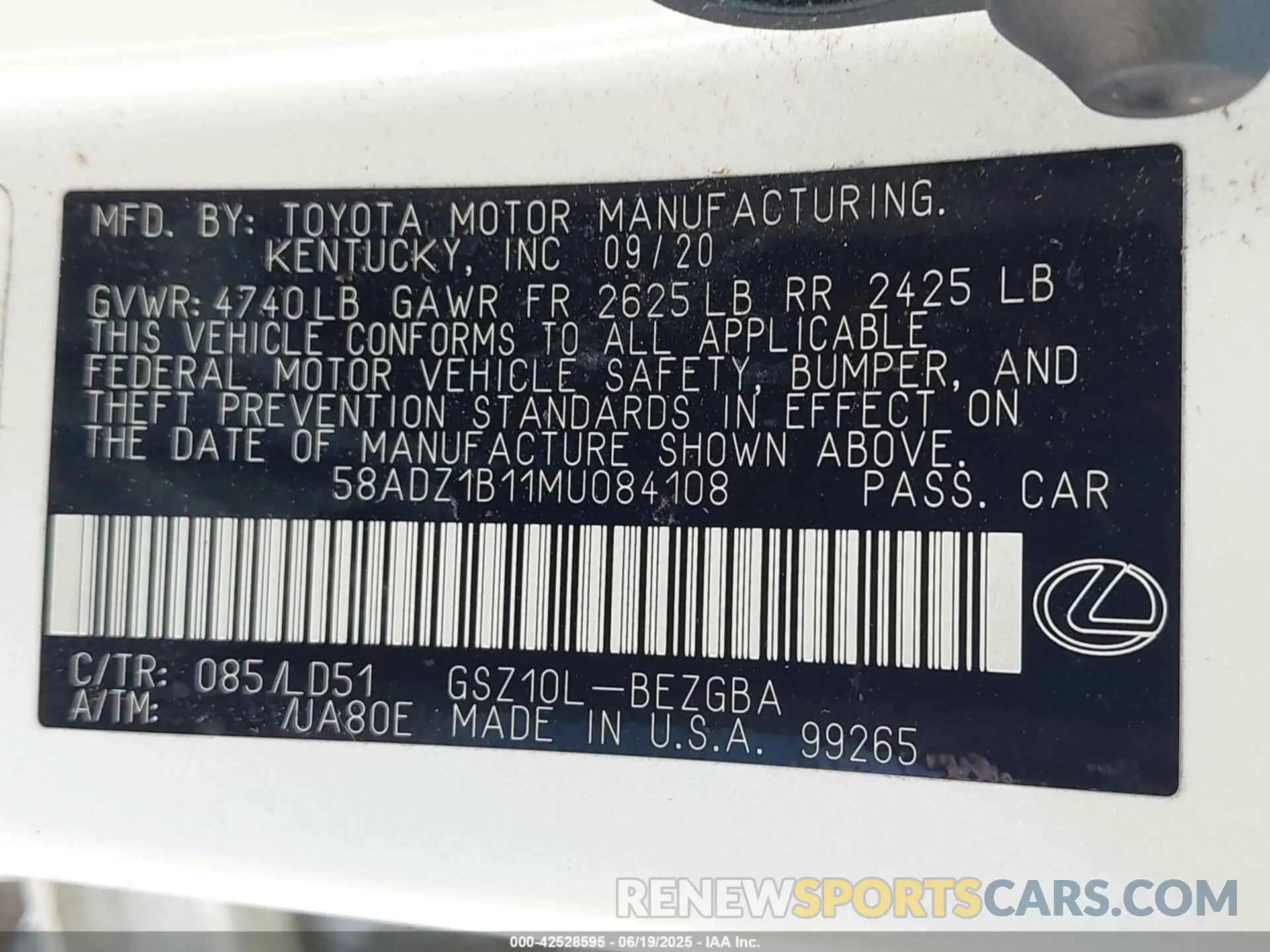 9 Photograph of a damaged car 58ADZ1B11MU084108 LEXUS ES 350 2021
