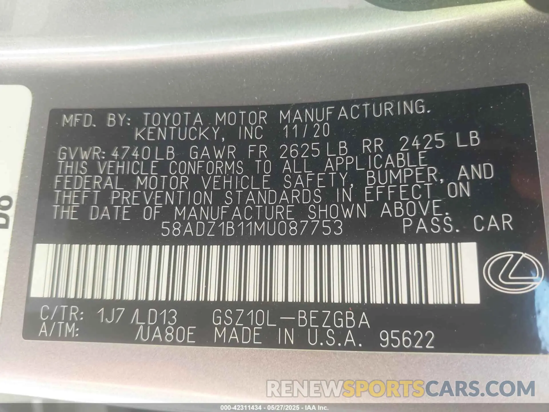 9 Photograph of a damaged car 58ADZ1B11MU087753 LEXUS ES 350 2021