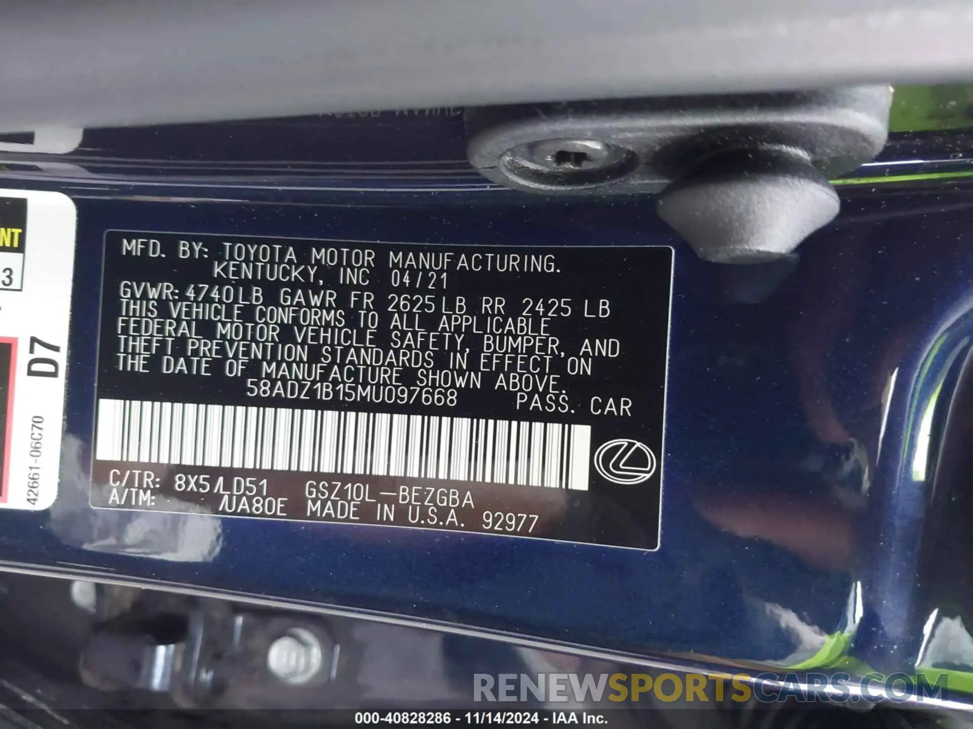 9 Photograph of a damaged car 58ADZ1B15MU097668 LEXUS ES 350 2021