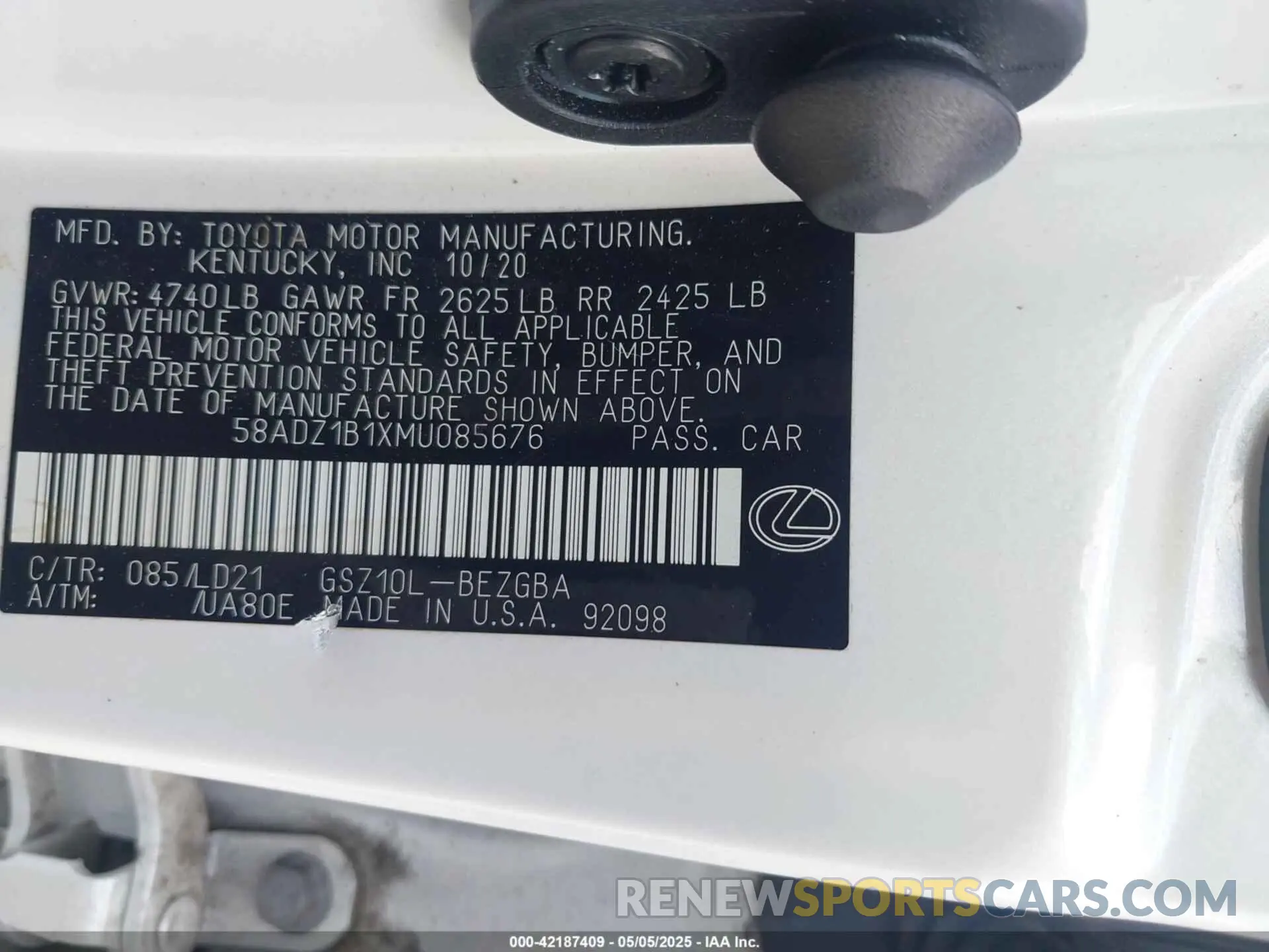 9 Photograph of a damaged car 58ADZ1B1XMU085676 LEXUS ES 350 2021