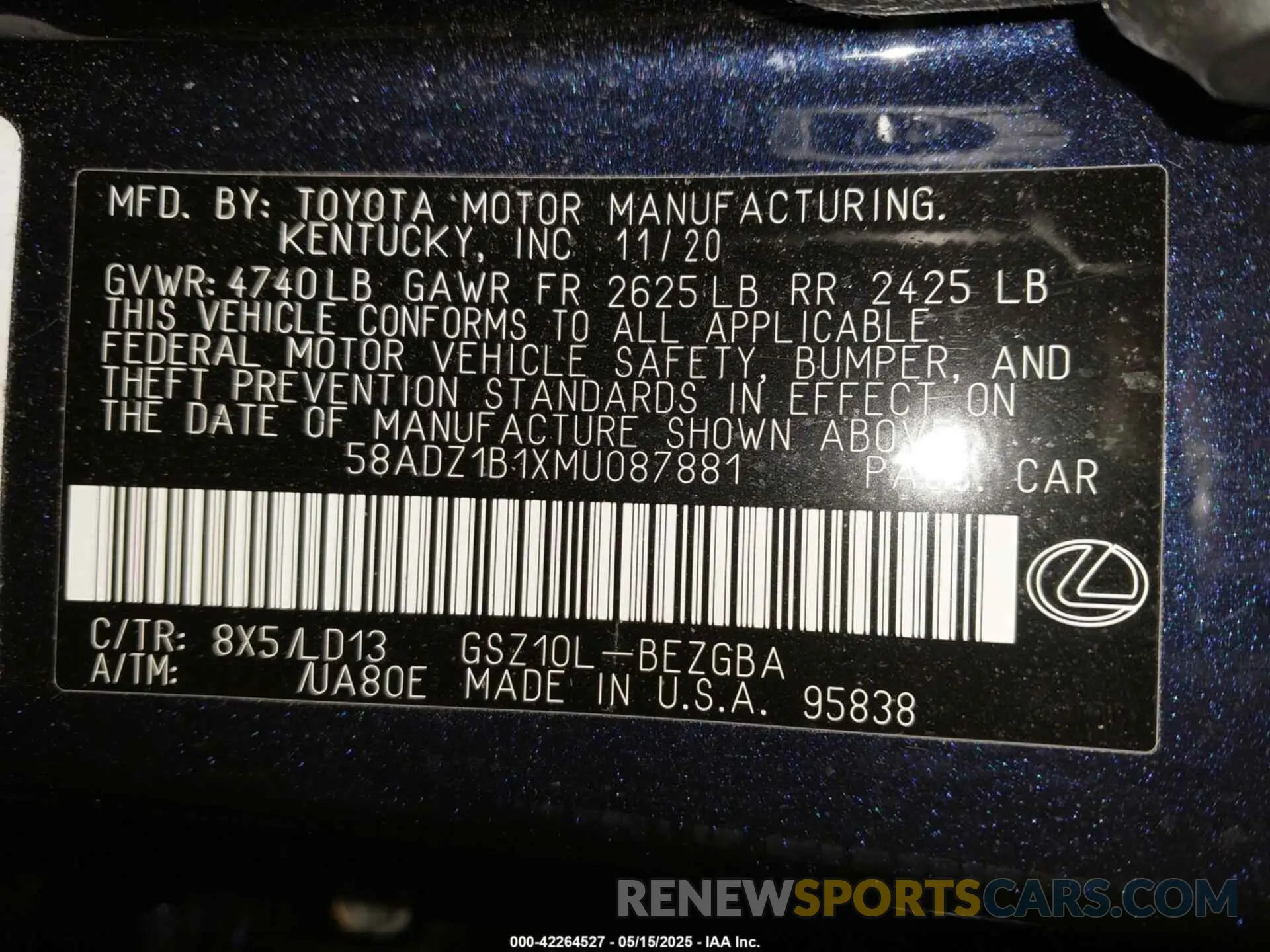 9 Photograph of a damaged car 58ADZ1B1XMU087881 LEXUS ES 350 2021