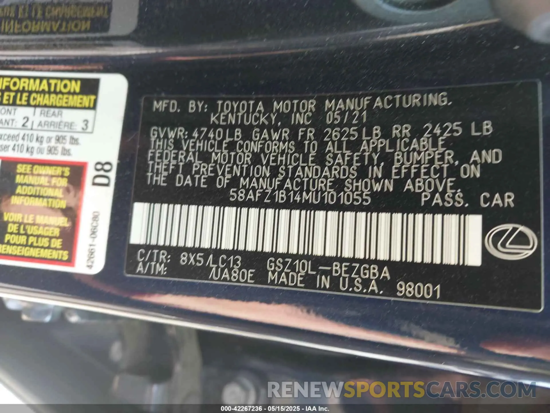 9 Photograph of a damaged car 58AFZ1B14MU101055 LEXUS ES 350 2021