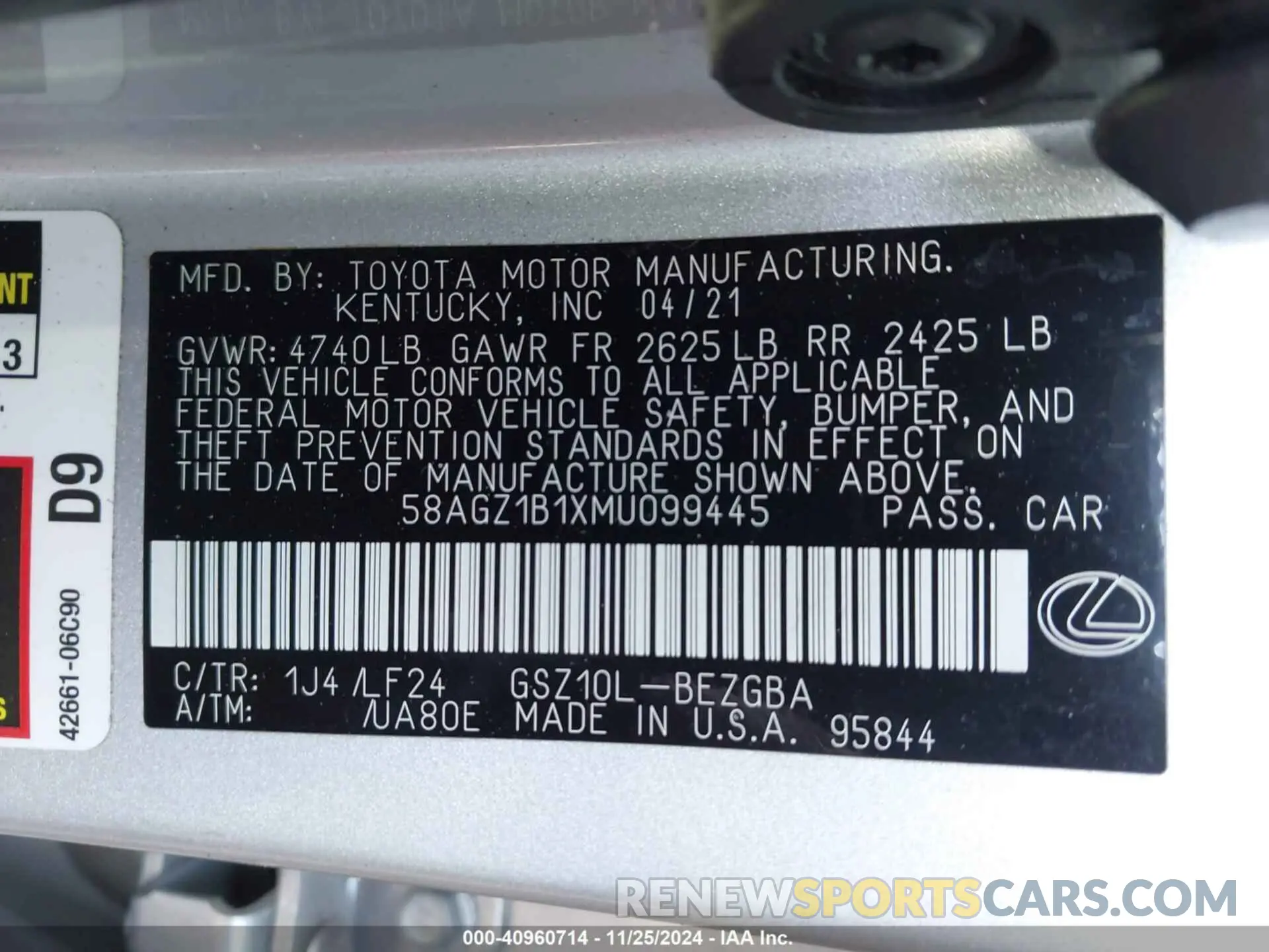 9 Photograph of a damaged car 58AGZ1B1XMU099445 LEXUS ES 350 2021